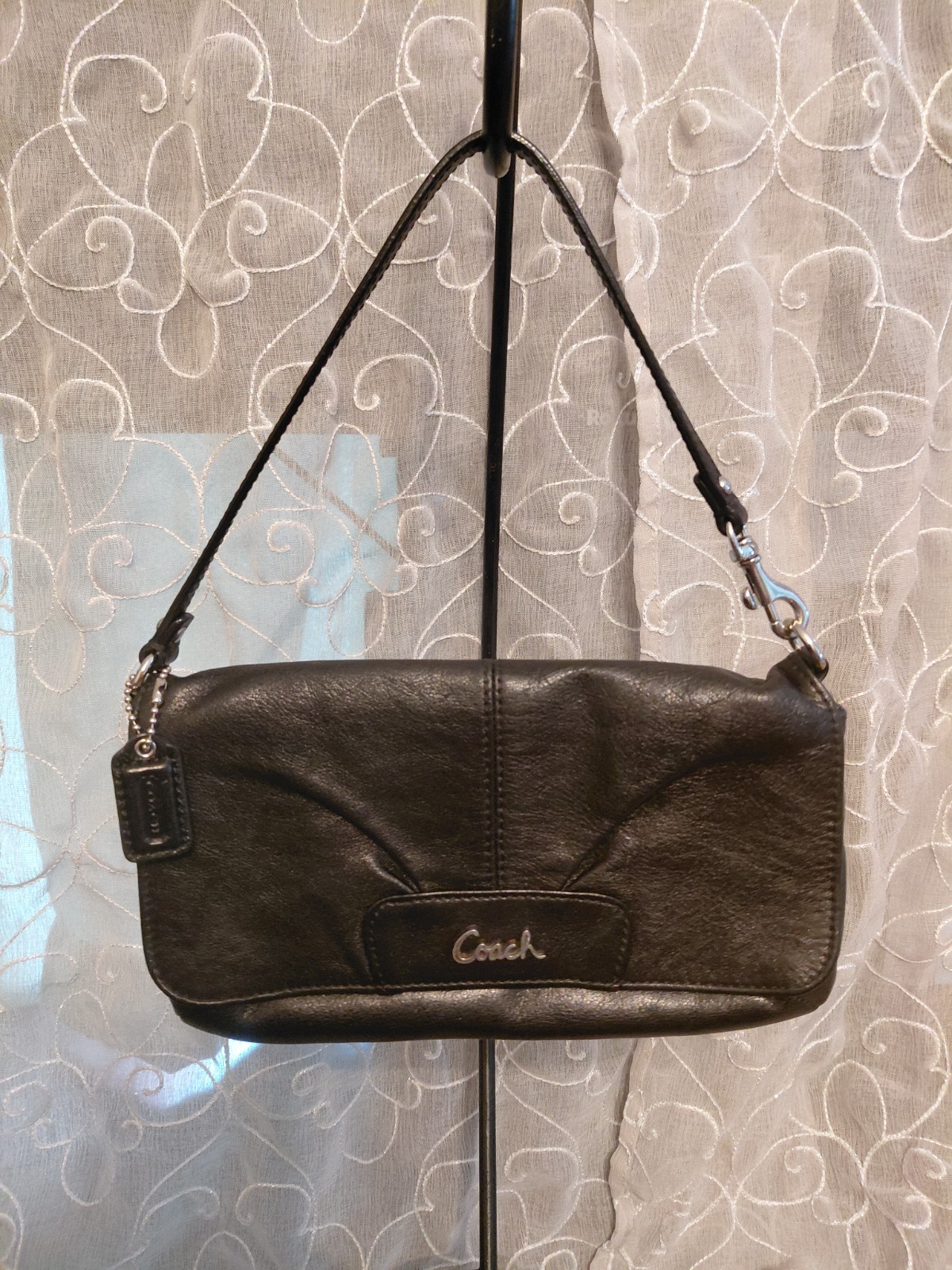 Coach Ashley Black Leather Pleated Organizer Large Wristlet Clutch