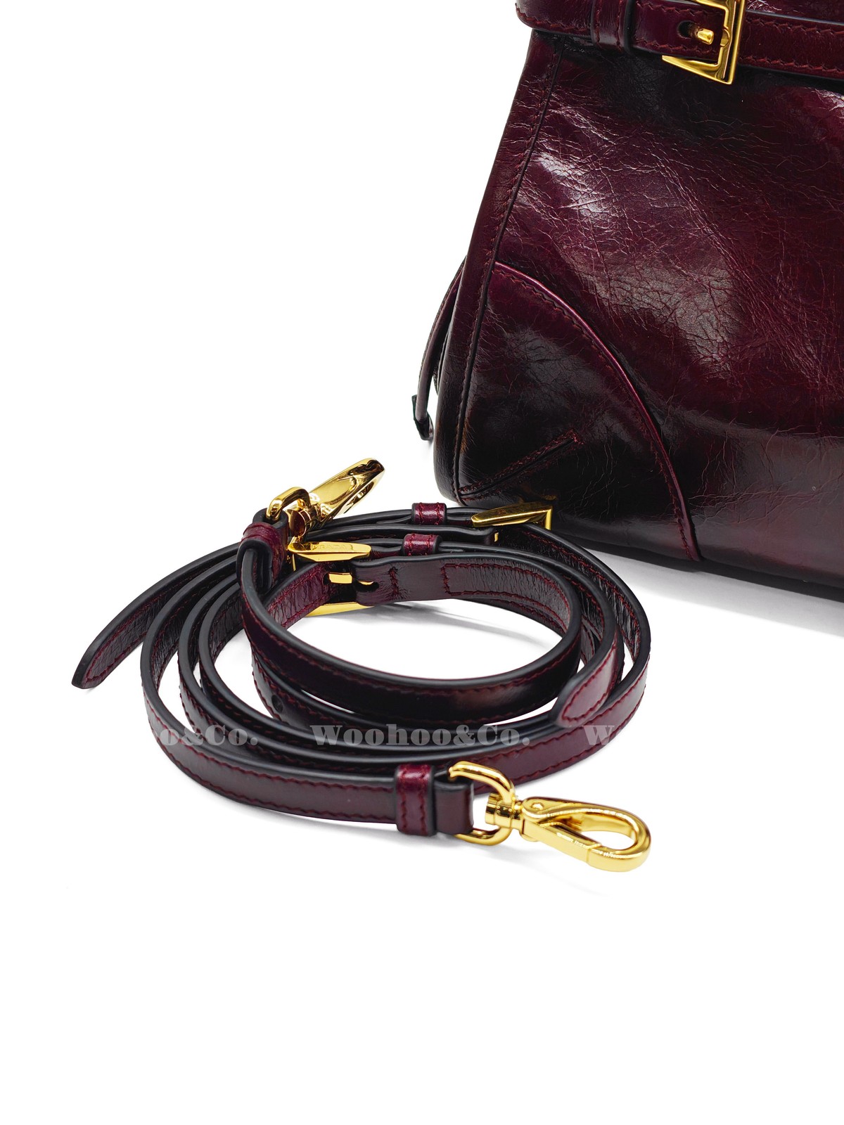 PRADA Calfskin Handbag Medium Women’s Burgundy Red 12.6 x 4.7 x 6.1 in