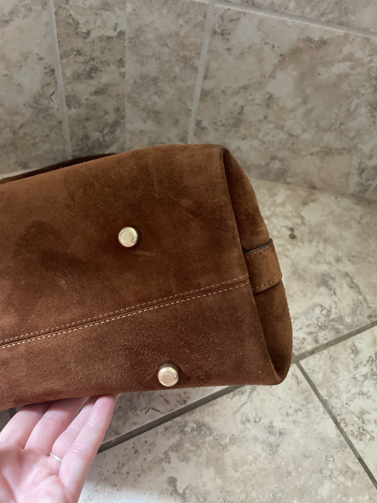 Coach Empire 40 in Warm Brown Suede with Brass Hardware CBN42