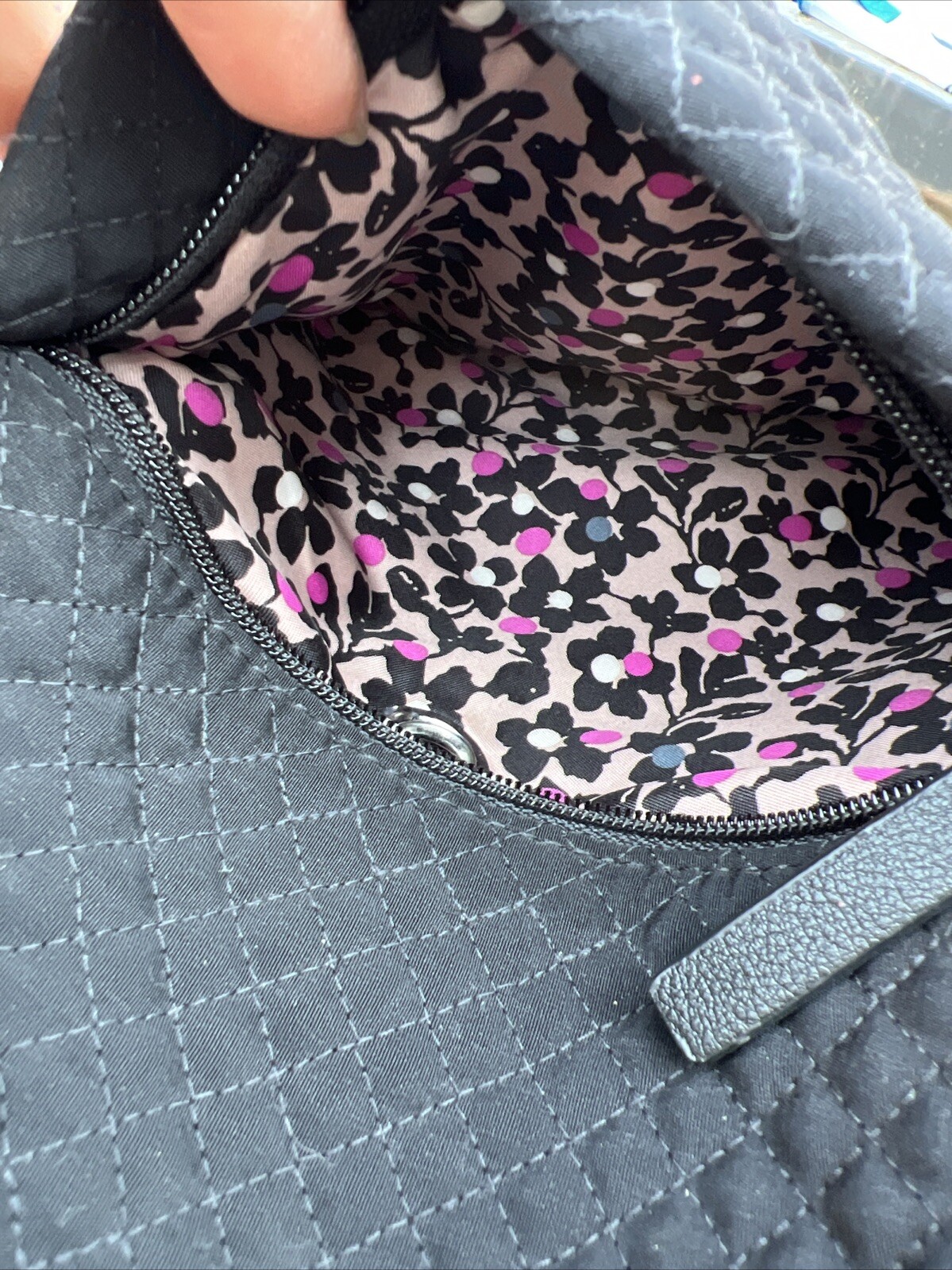 Vera Bradley Hobo Bag Solid Black Quilted Microfiber Cotton Crossbody Shoulder