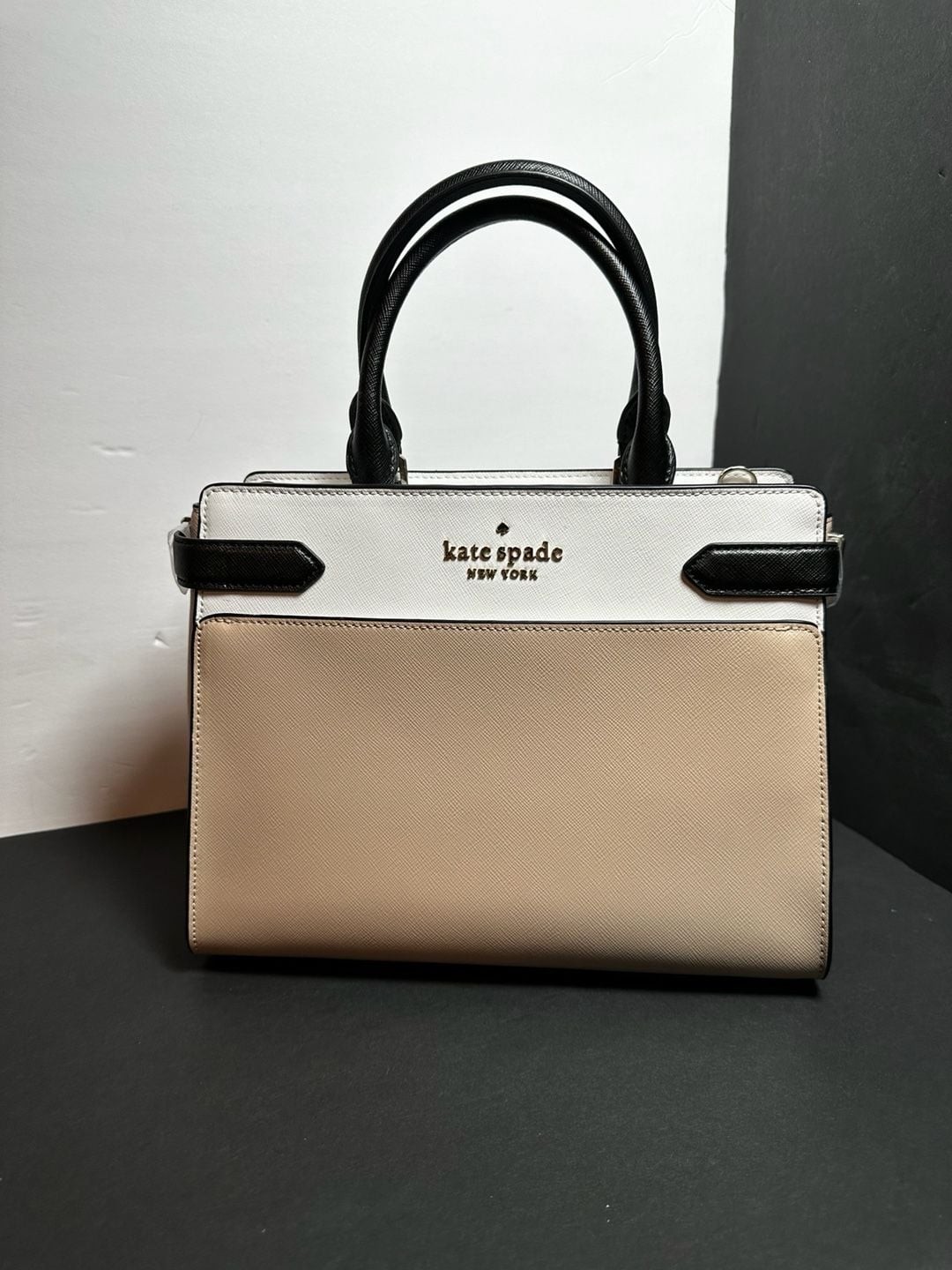 Kate Spade Staci Medium Satchel in Colorblock Leather (Warm Beige)