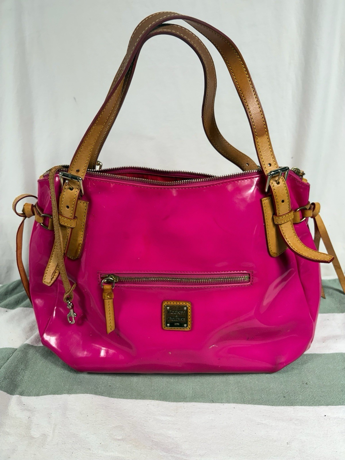 Dooney & Bourke Nina Patent Leather Shoulder Bag Hot Pink Raspberry Tote Satchel