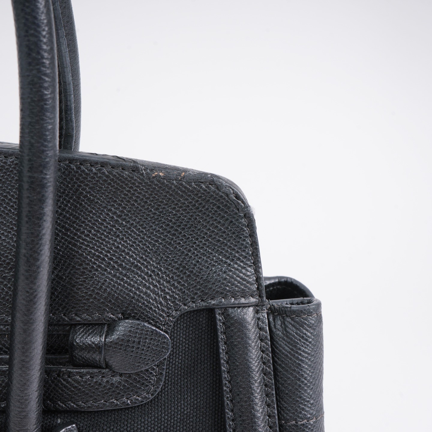Prada Esplanade Black Canvas Saffiano Leather Front Pocket Tote Handbag