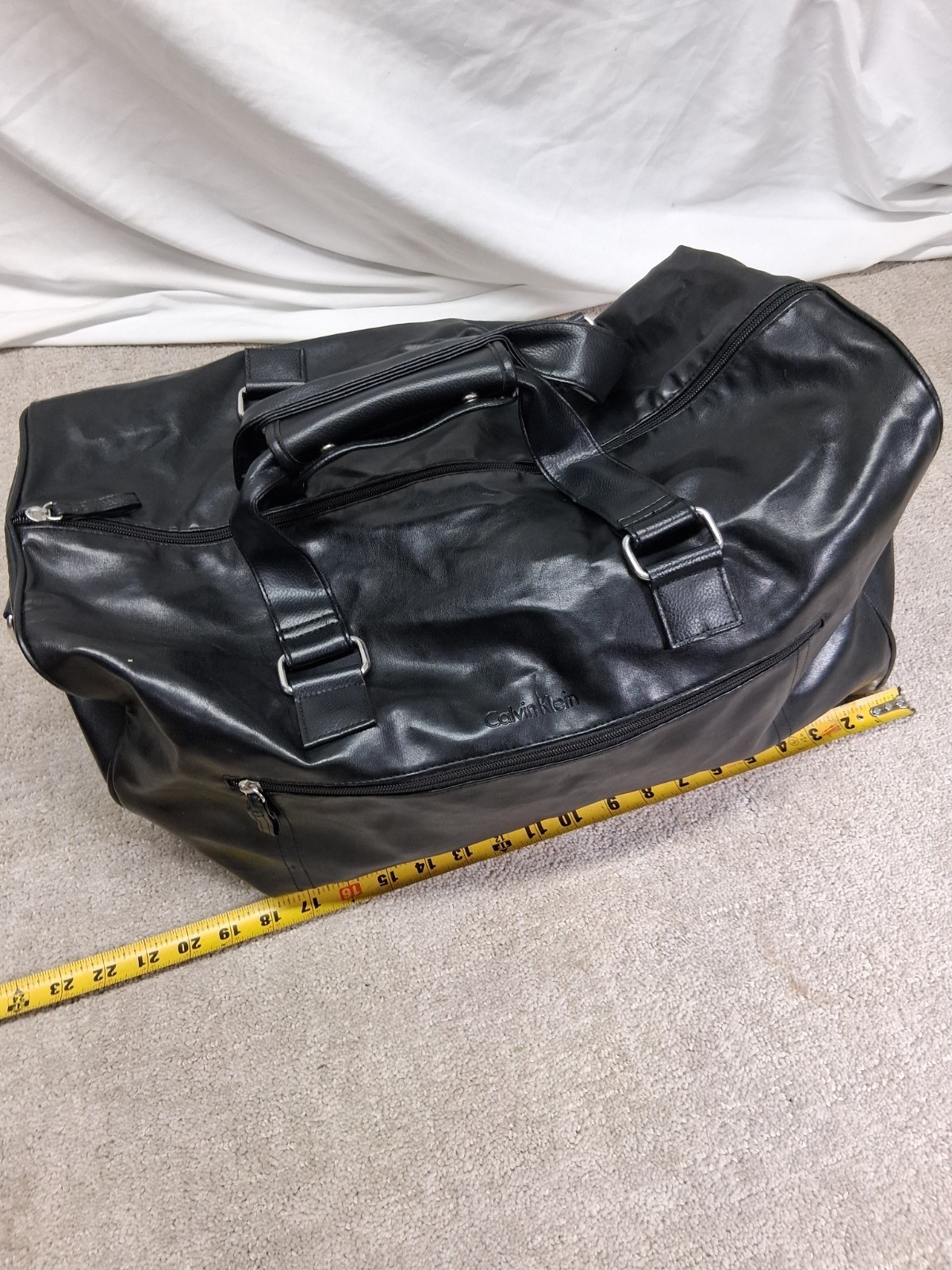 Calvin Klein Black Duffle Bag 100% PVC Polyester Lining Snap Handle Shoulder
