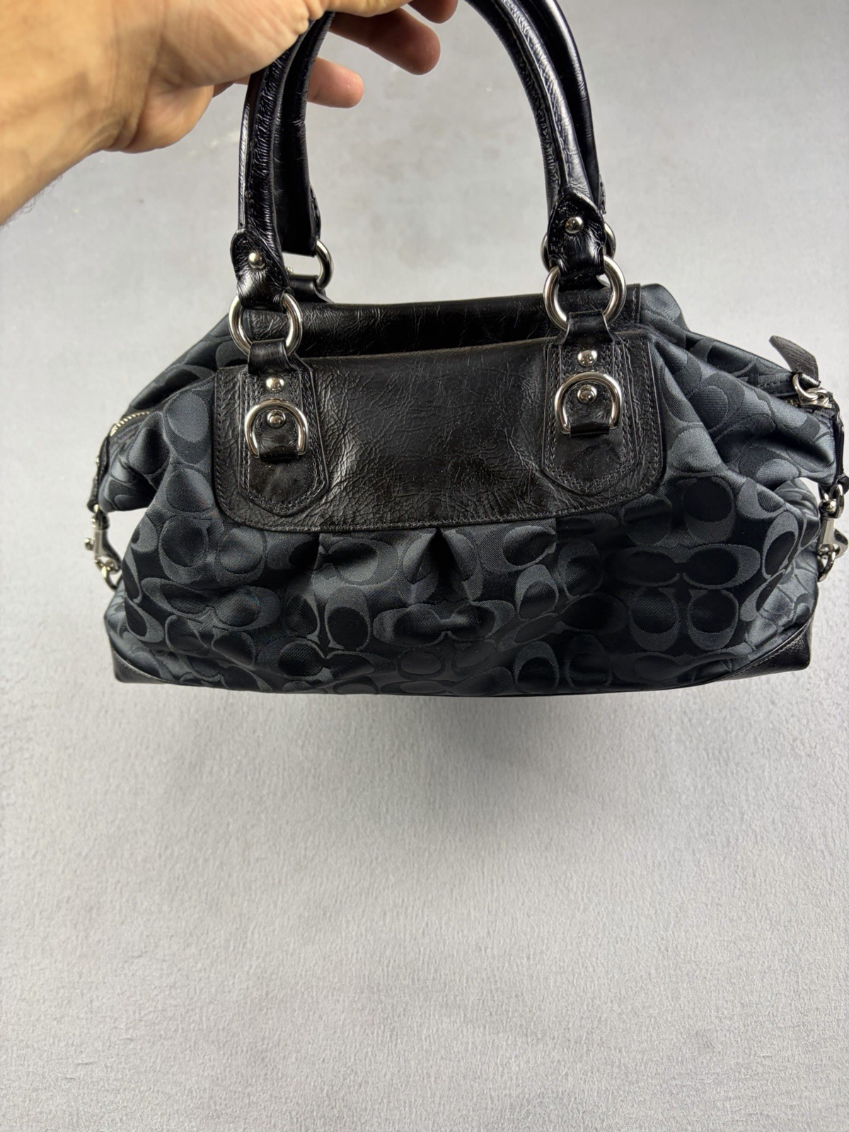 Vintage Coach Ashley Style Purse Black Signature Sateen Black Handbag Large