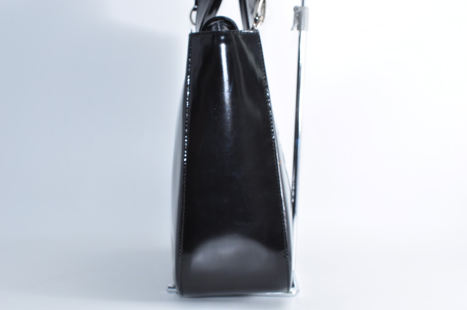 GUCCI GG Enamel Hand Bag Tote Bag Leather Black Silver Used Auth 613095