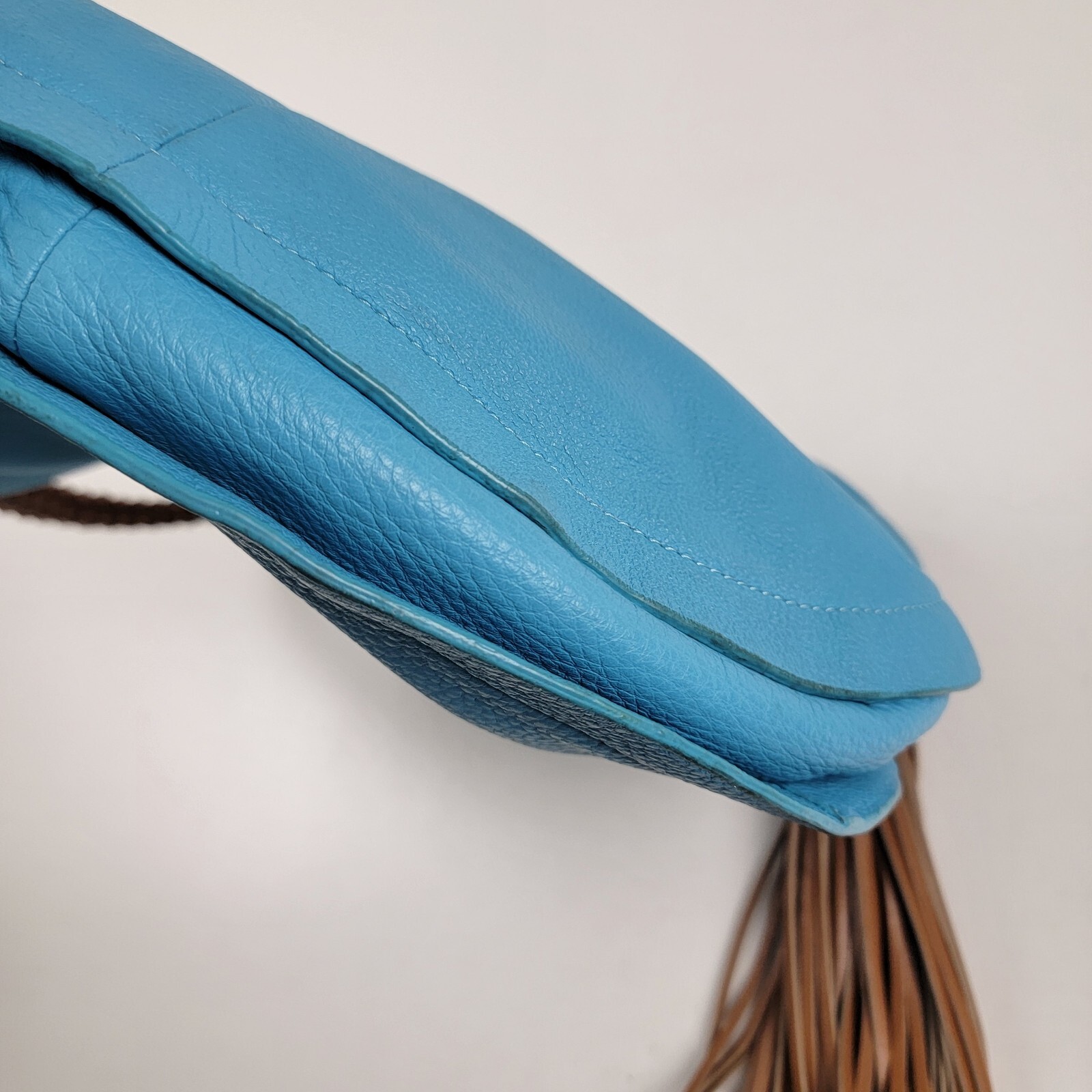 Borsetta Milano Blue Leather Shoulder Bag With Braided Strap Tassled