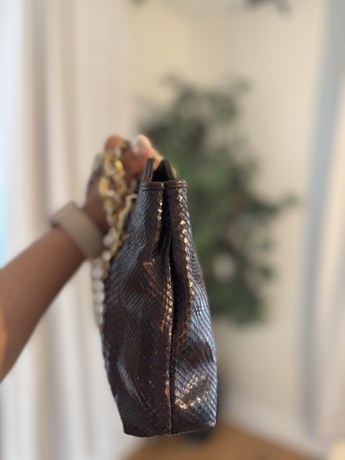 Bottega Veneta Python Leather Shoulder Bag Deep Purple GHW