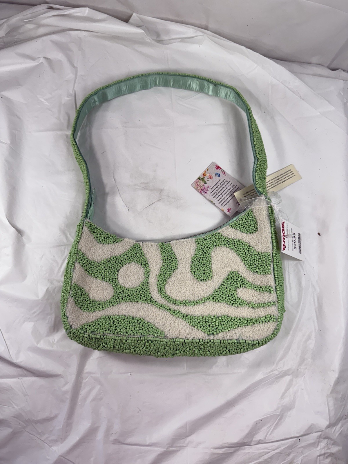 Handcrafted In India Beaded Purse Green Swirl NWT