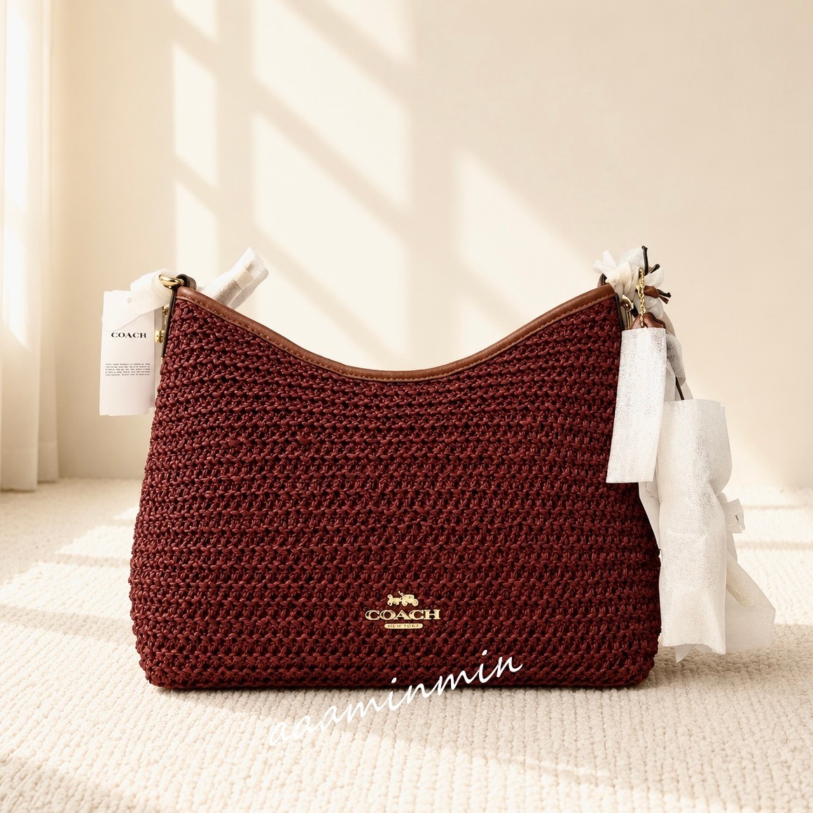 NWT Coach Laurel Shoulder Bag With Charms CES23 Straw/Gold/Russet