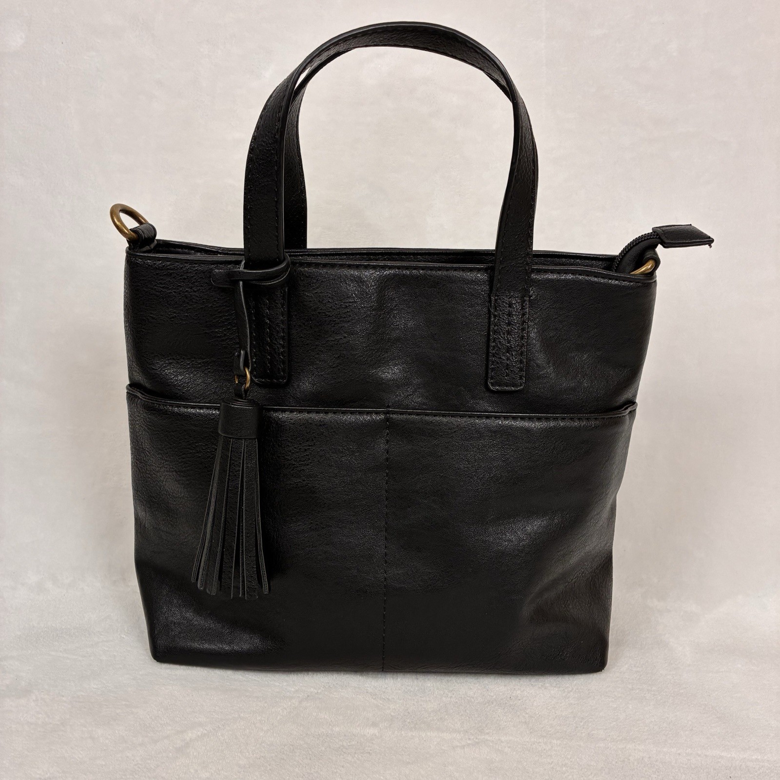 Sonoma Goods For Life Mini Pocket Tote Bag – Black Handbag Purse With Tassel