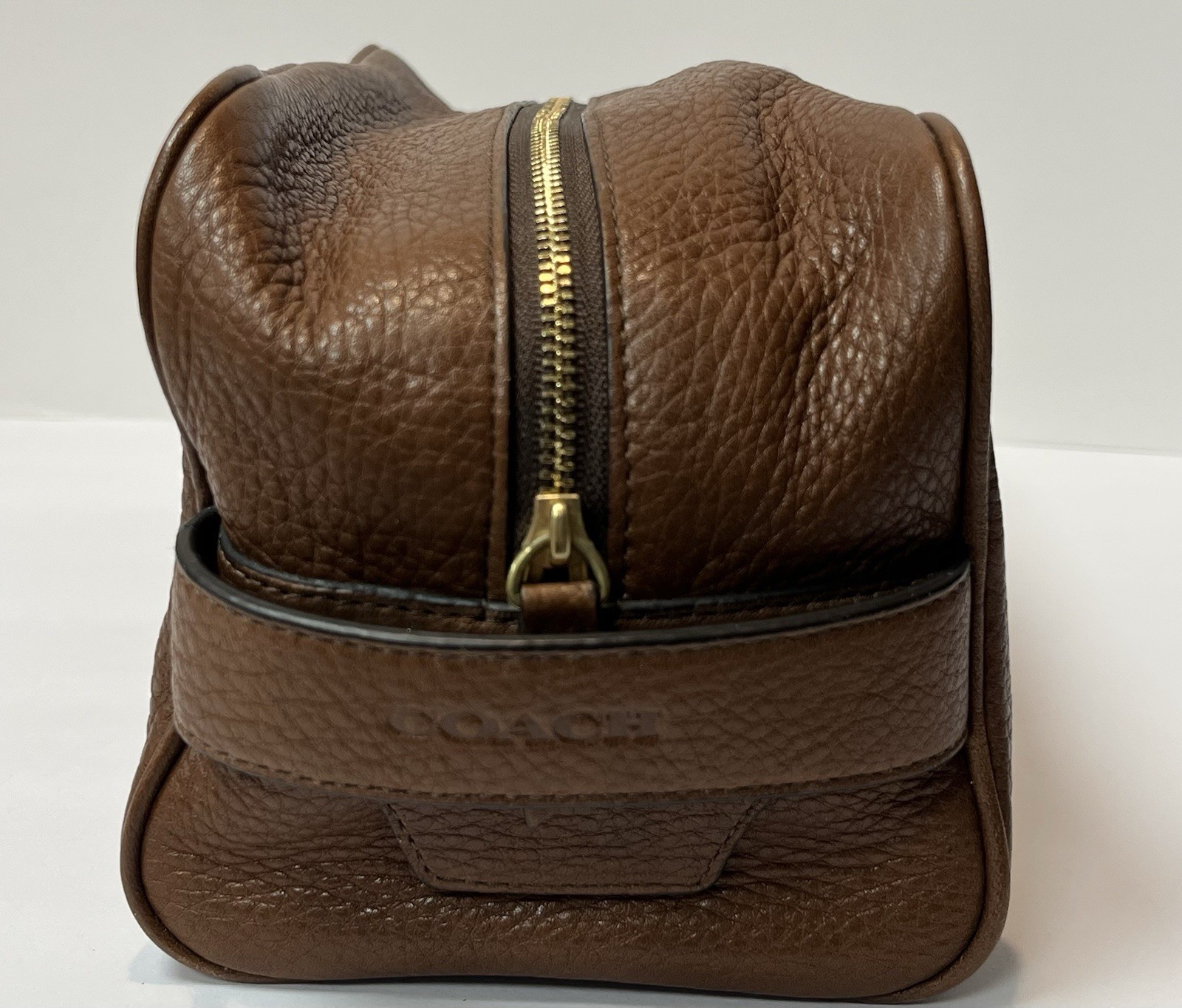 Vintage Coach Brown Pebbled Leather Travel Cosmetic Toiletry Bag Case