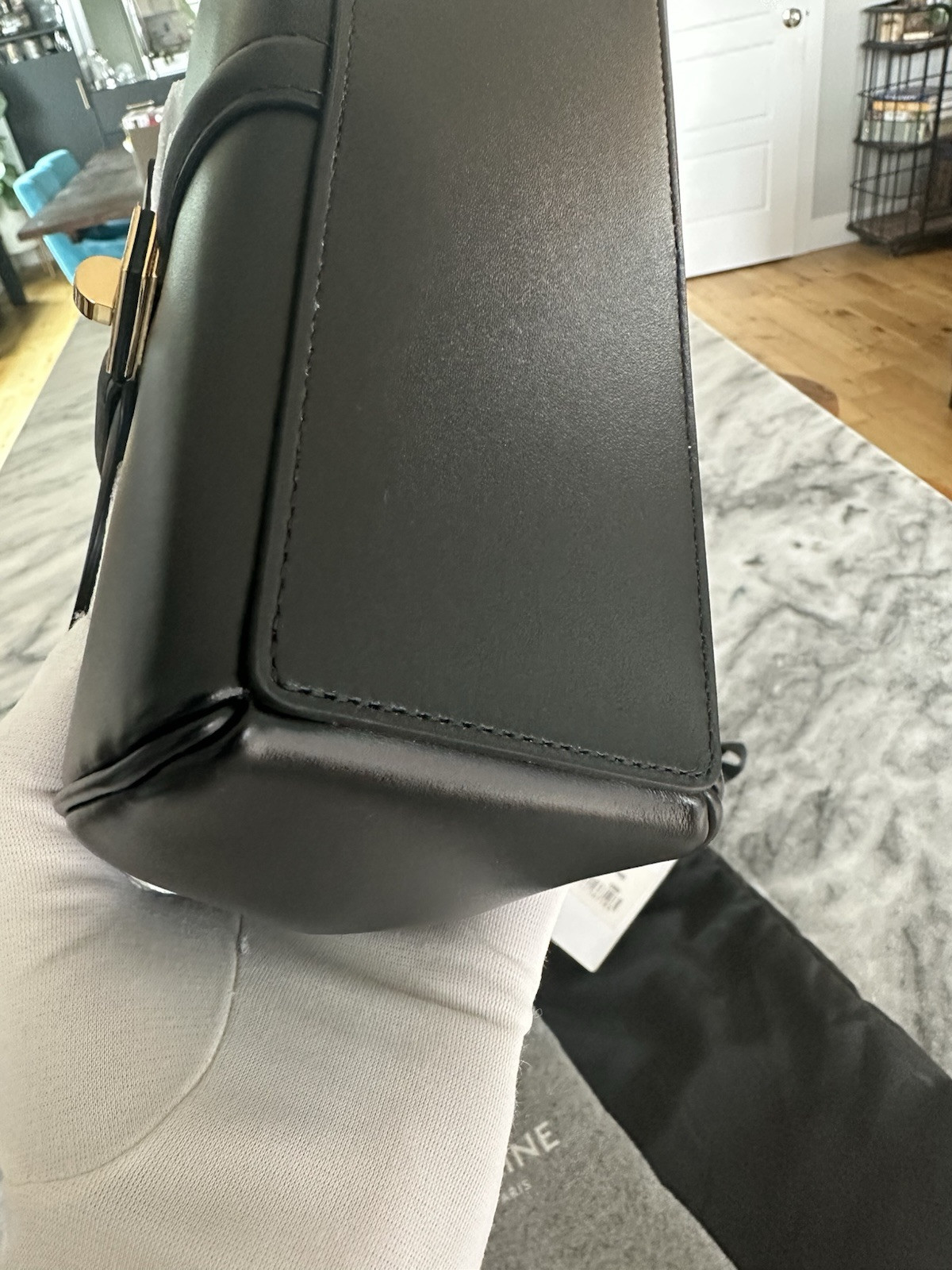 NWT Celine Mini 16 in Satinated Calfskin Black With Gold