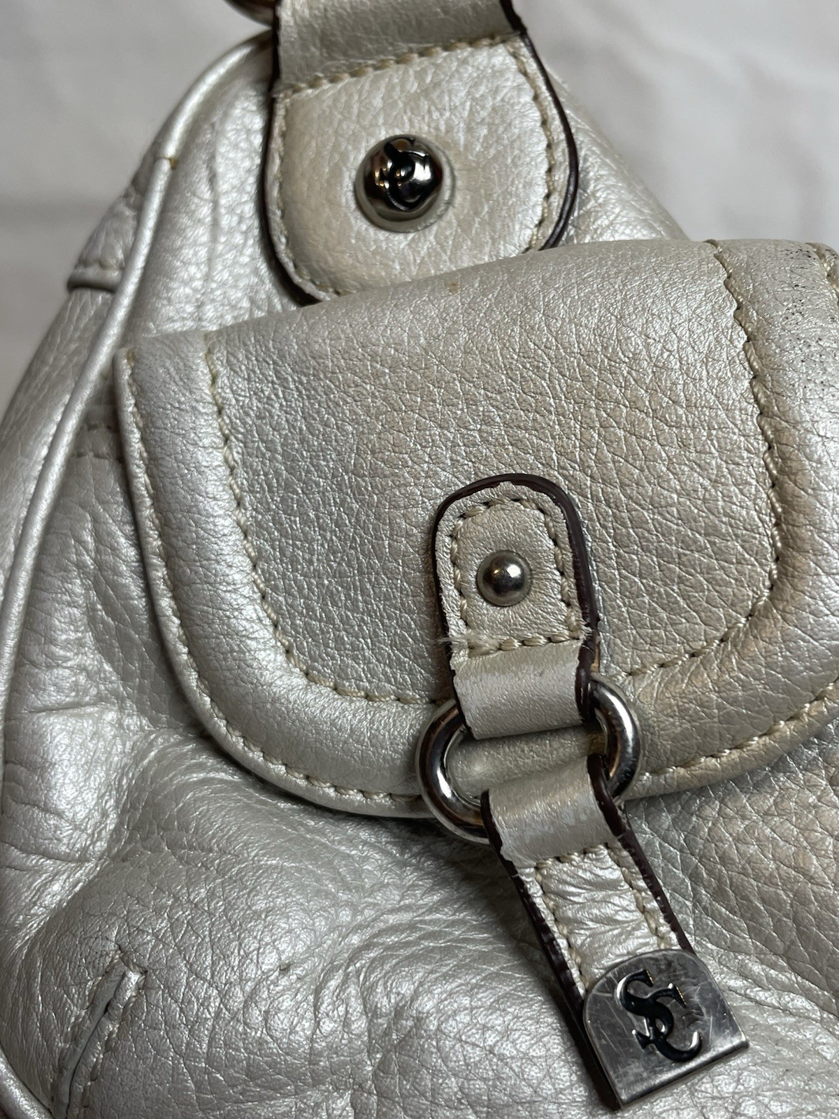 Sophia Caperelli Satchel Handbag Silver Small Genuine Leather Hang Tag Classic