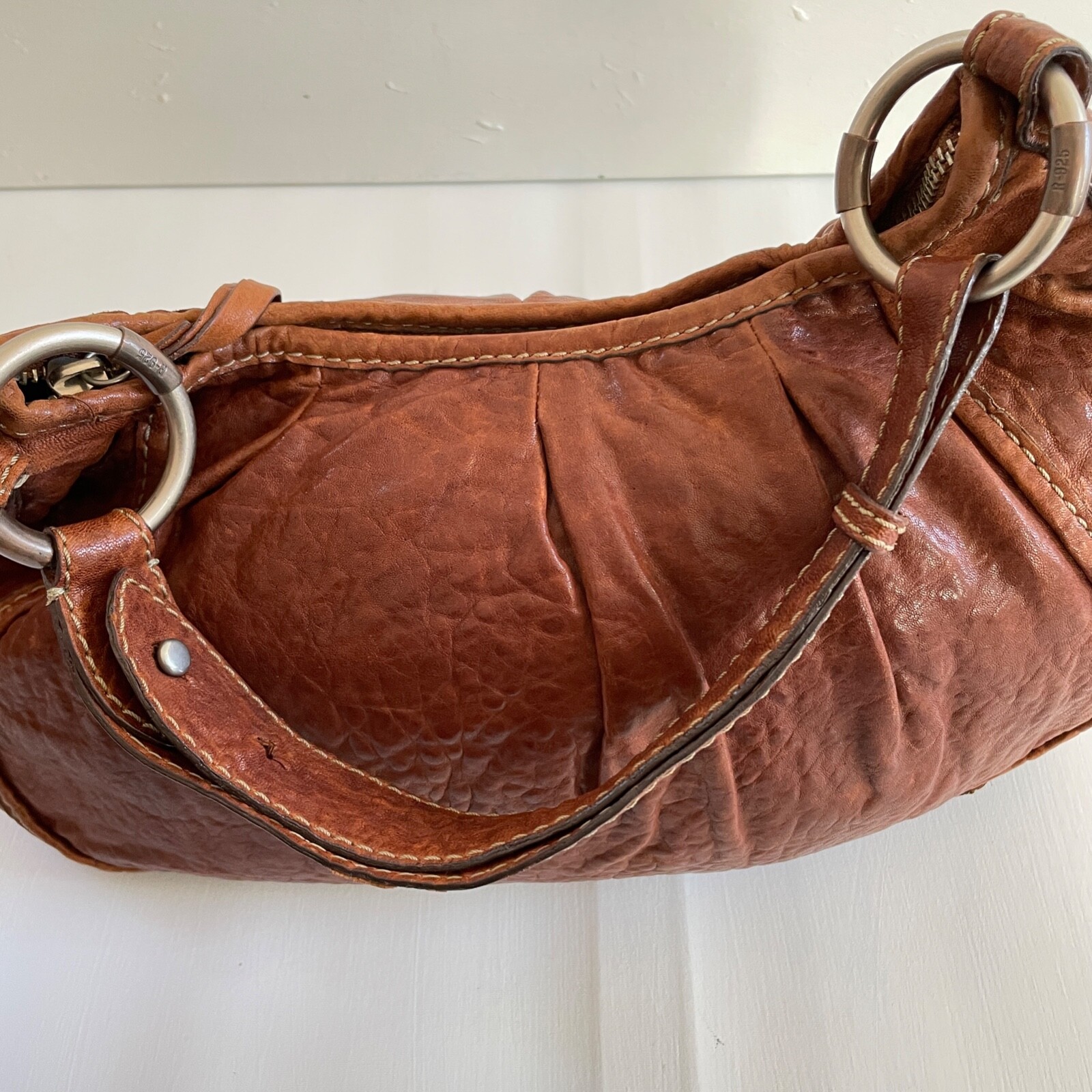 Y2K RUEHL Shoulder Handbag Leather Tote Large Brown Soft Bag Half Moon Hobo Boho