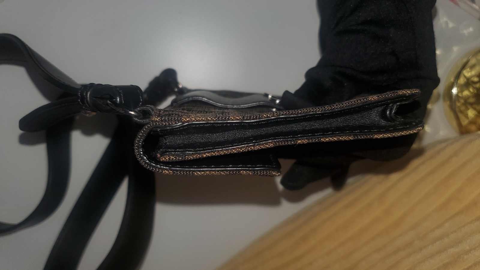 FENDI FF Zucca Canvas Shoulder Bag Baguette Slim Clutch Black Brown