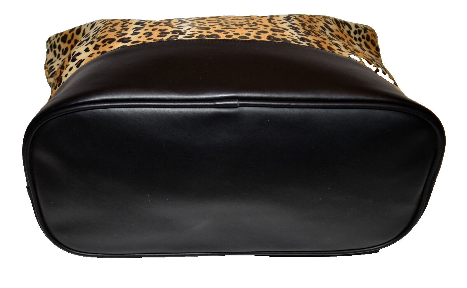 Fredericks of Hollywood Leopard Print Canvas Black Faux Leather Tote Bag NWOT