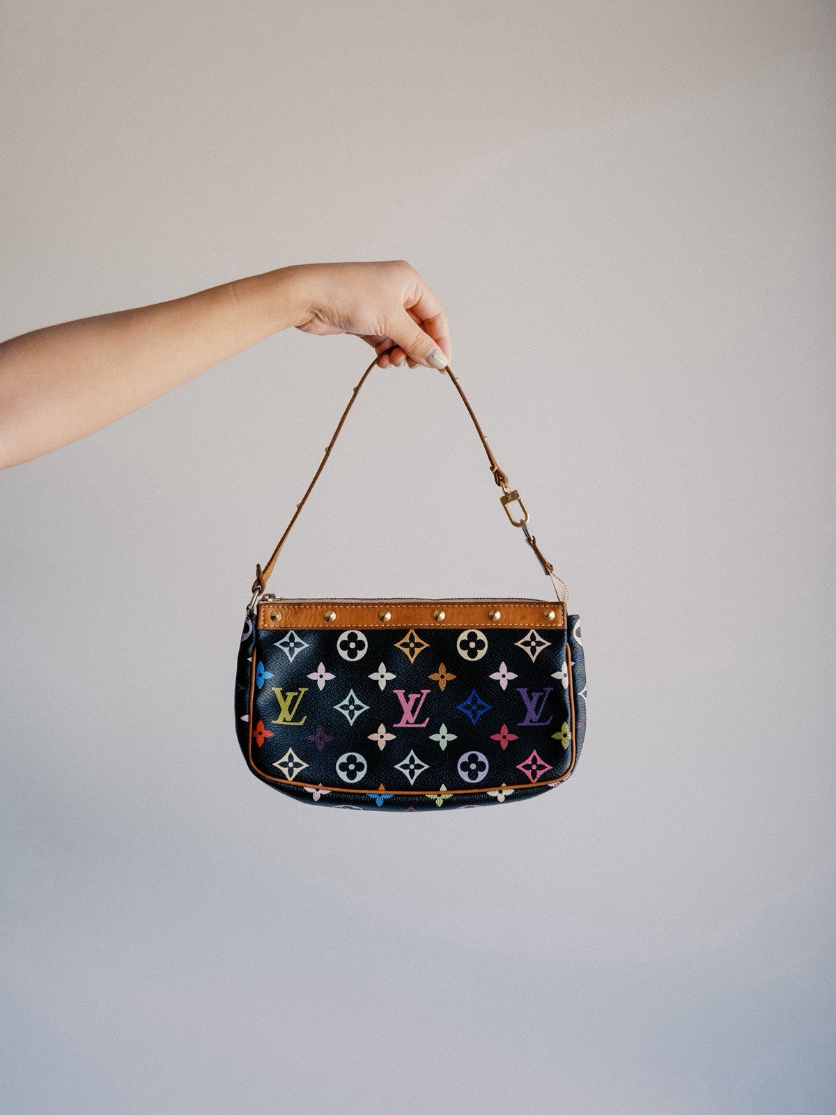 Louis Vuitton Murakami Multicolor Monogram Zip Shoulder Bag Brown Strap