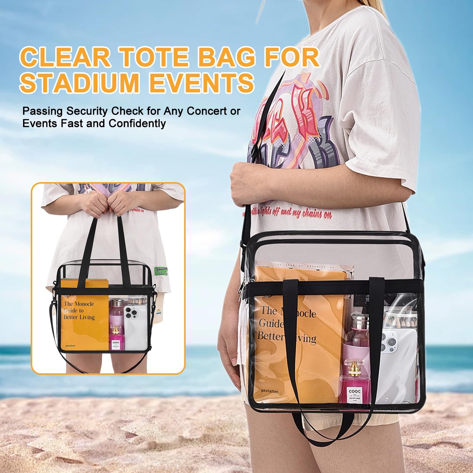 Clear Bag for Stadium Events—Clear Bag Tote Bag with Adjustable Straps for Wo…