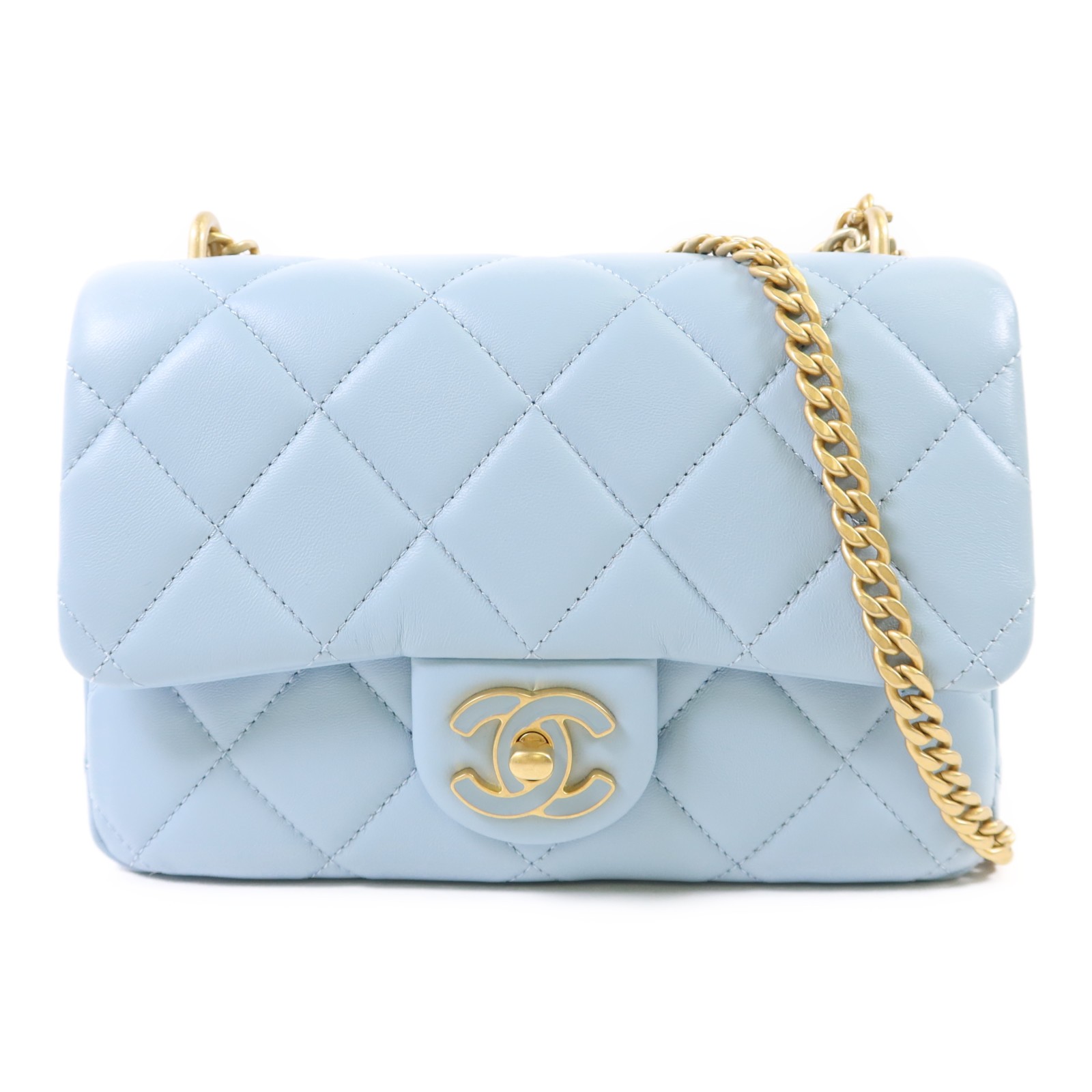 CHANEL CC GHW Chain Shoulder Bag AS3114 Lambskin Leather Blue