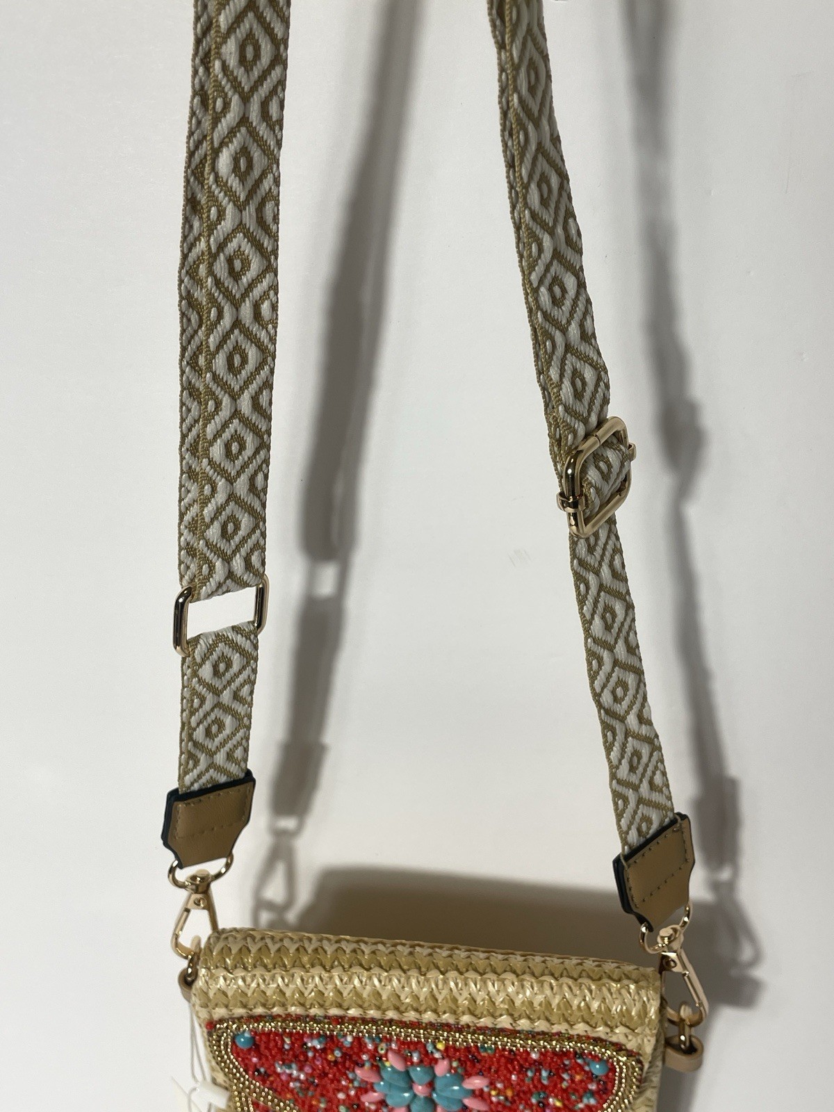 Boho Beaded Straw Crossbody Phone Bag Turquoise Bee Insect Red Seed Bead Purse