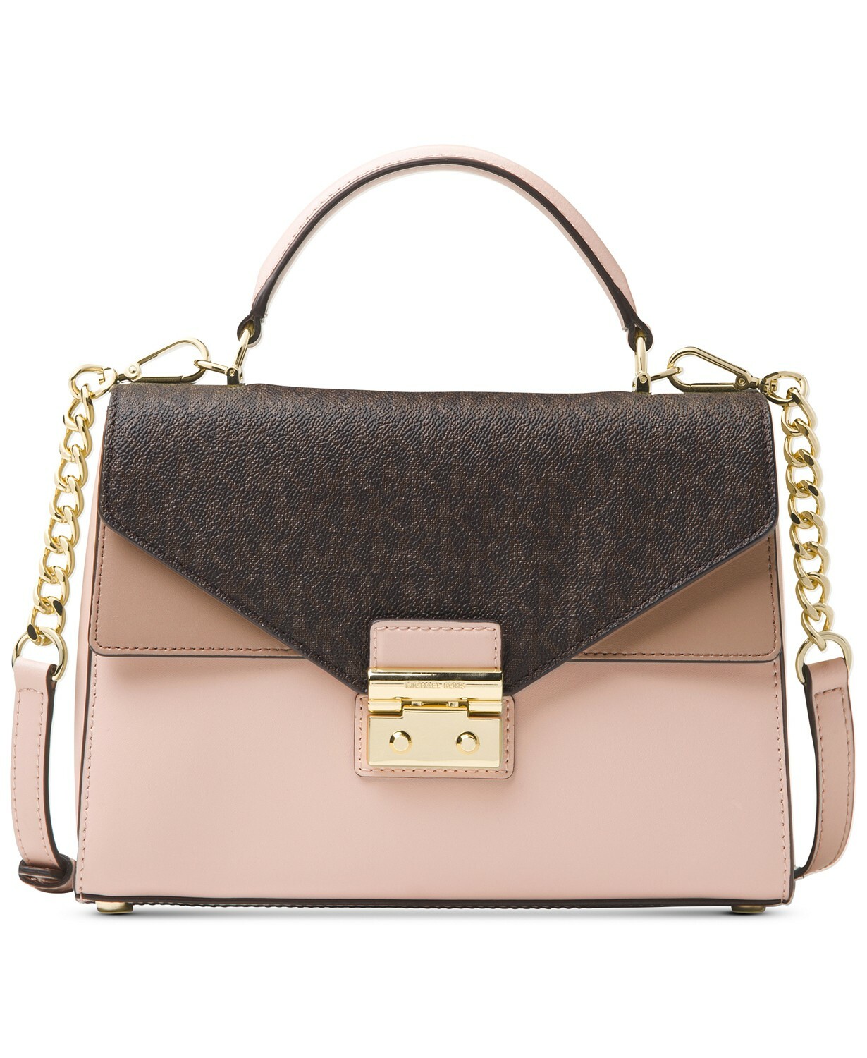 Michael Kors Sloan Medium Brown/ Soft Pink/Fawn Top Handle Satchel Crossbody Bag