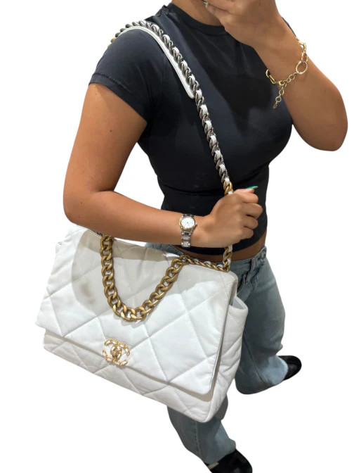 Chanel White Quilted 19 Flap Bag