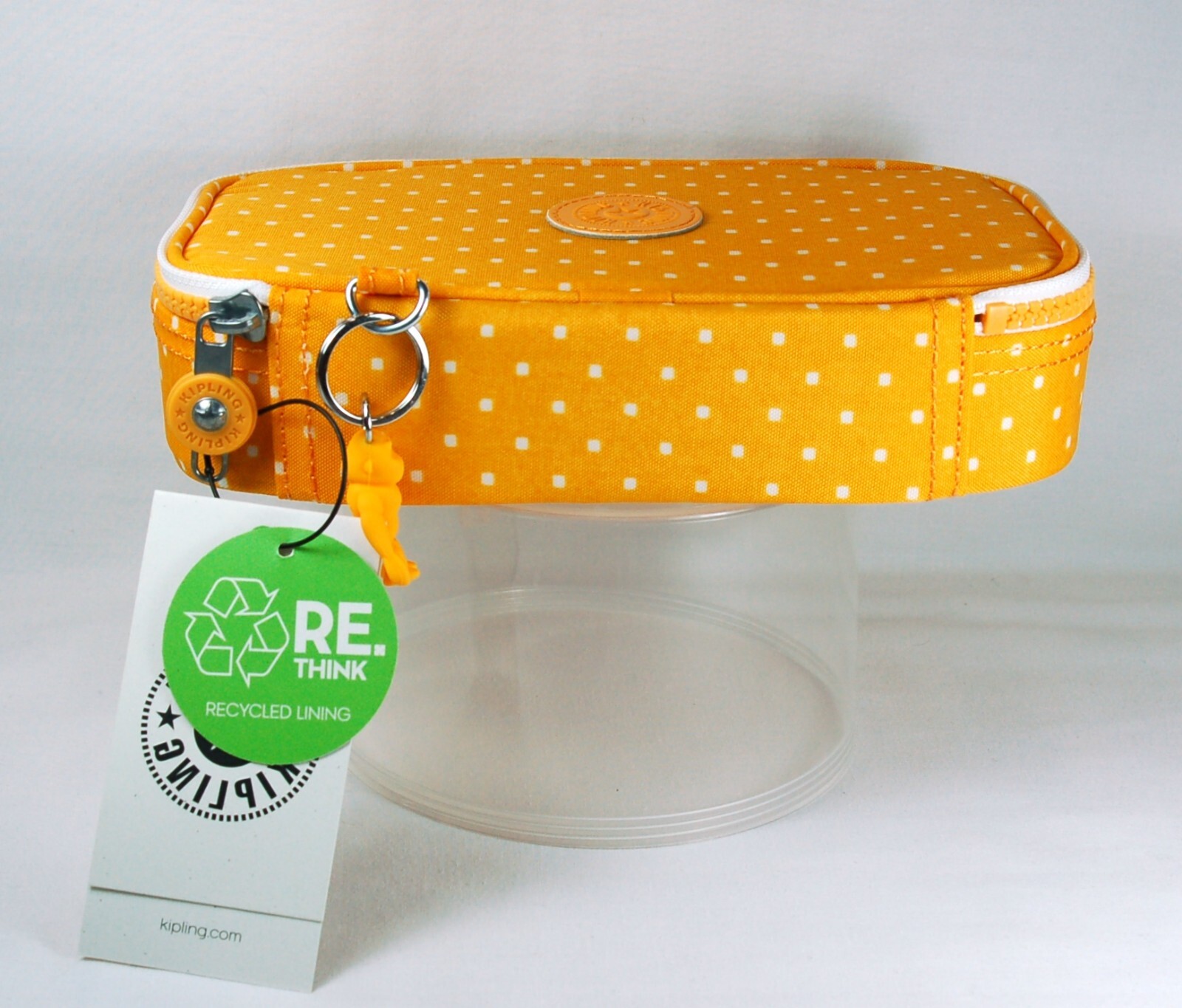 Last One! NWT Kipling 50-PENS CASE “Soft Dot Yellow” & Bag Charm Key Ring STK#A