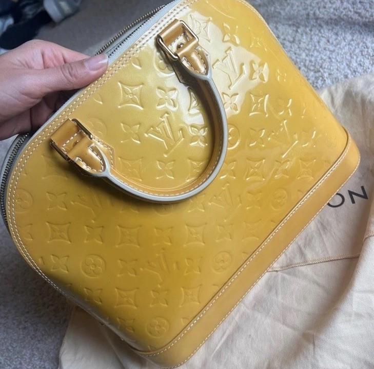 Louis Vuitton Alma Vernis Yellow Monogram Zip Satchel w/ Lock Key Dust Bag