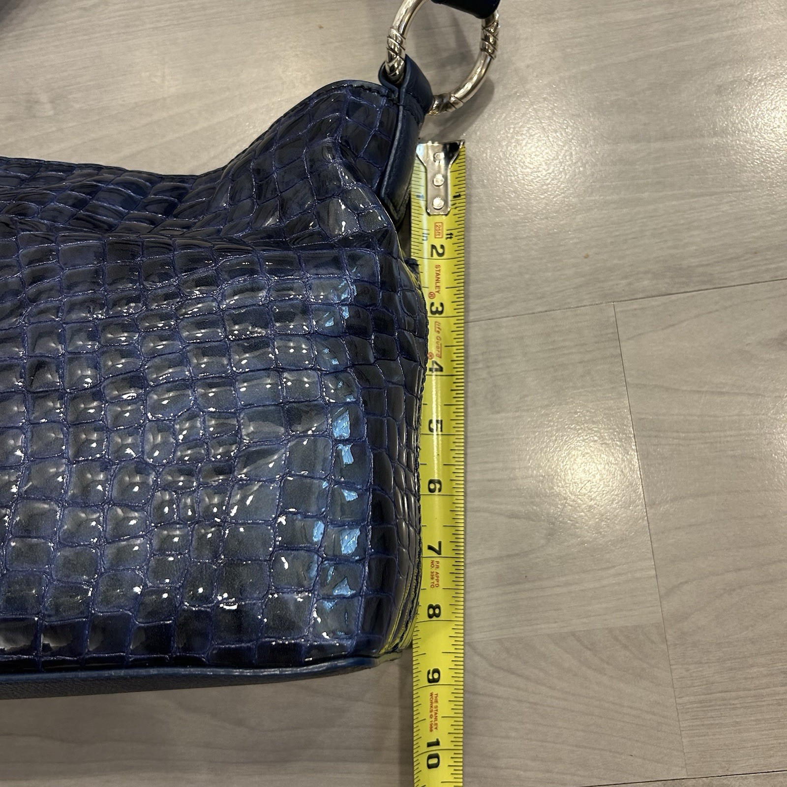 NWT Brighton Cherie French Blue Patent Croc Embossed Leather Hobo Shoulder Bag