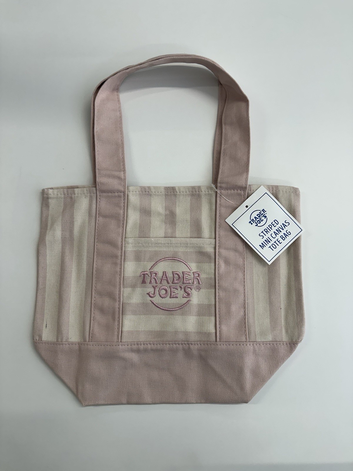Trader Joe’s Striped Mini Canvas Tote Bag in Pink, NEW 6/17/2026
