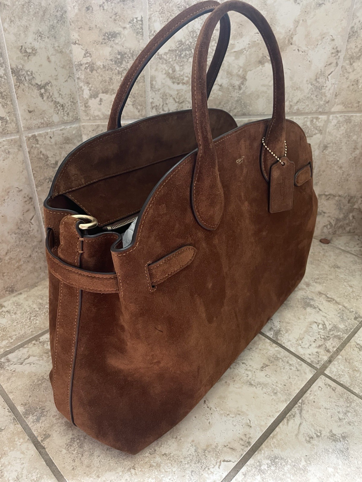 Coach Empire 40 in Warm Brown Suede with Brass Hardware CBN42