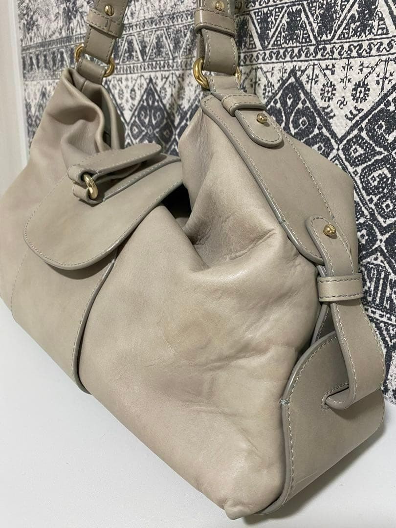 Giorgio Armani Shoulder Hobo Bag Purse Leather in Gray USED Good Condition