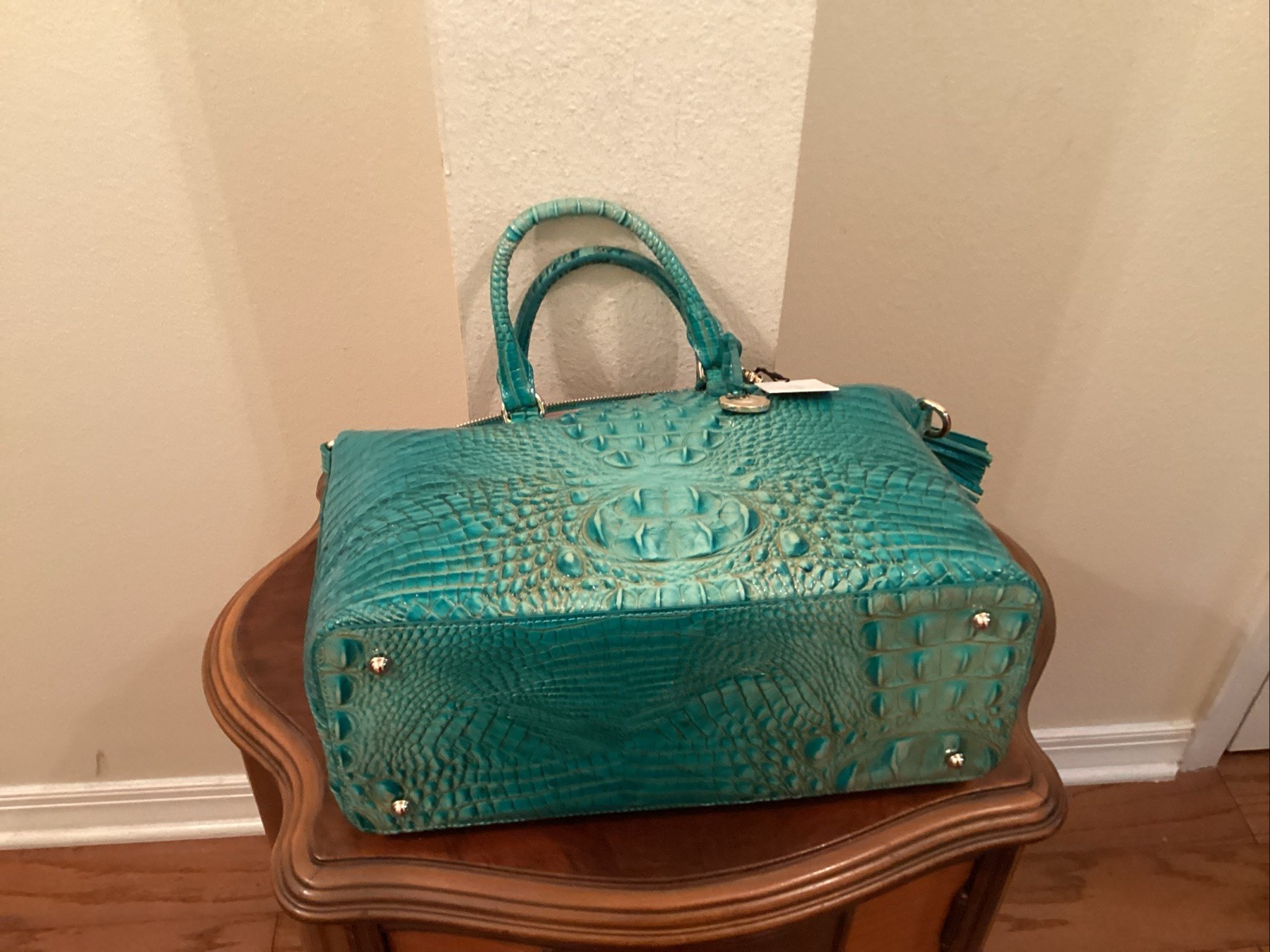 NWT Brahmin Lg Duxbury Satchel Turquoise Bag With Checkbook Wallet & Lg Tassel