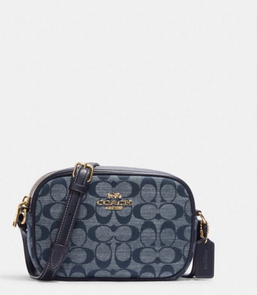 NWT ❤️ Coach Mini Jamie Camera Bag With Denim Signature Chambray Print In Denim