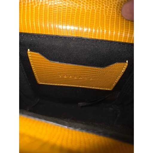 Topshop Mustard Yellow Lizard Embossed Crossbody Bag Silver Chain Detail Small
