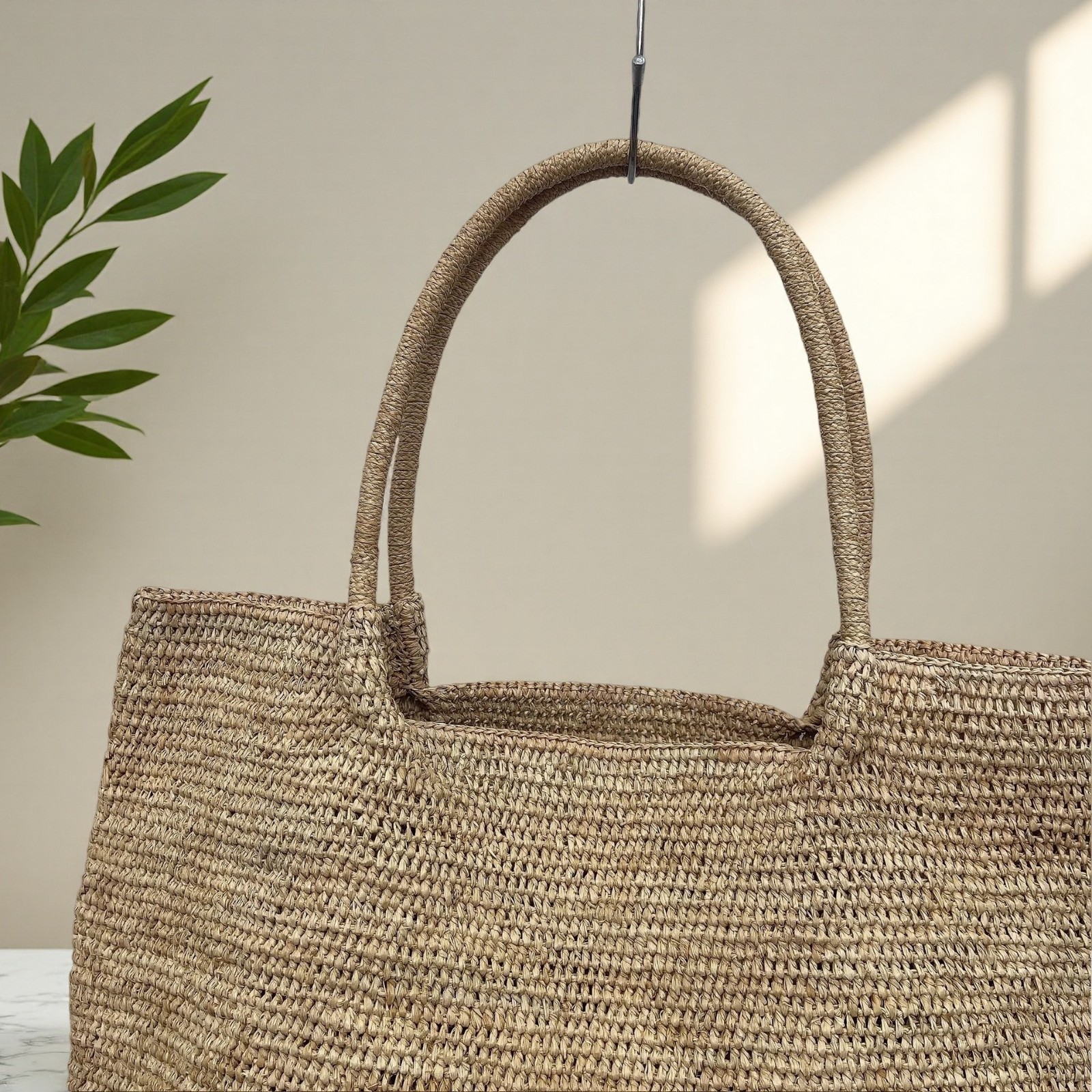 Handmade Crochet Raffia Straw Bag Square Tote Summer Beach Shoulder Handbag Purs