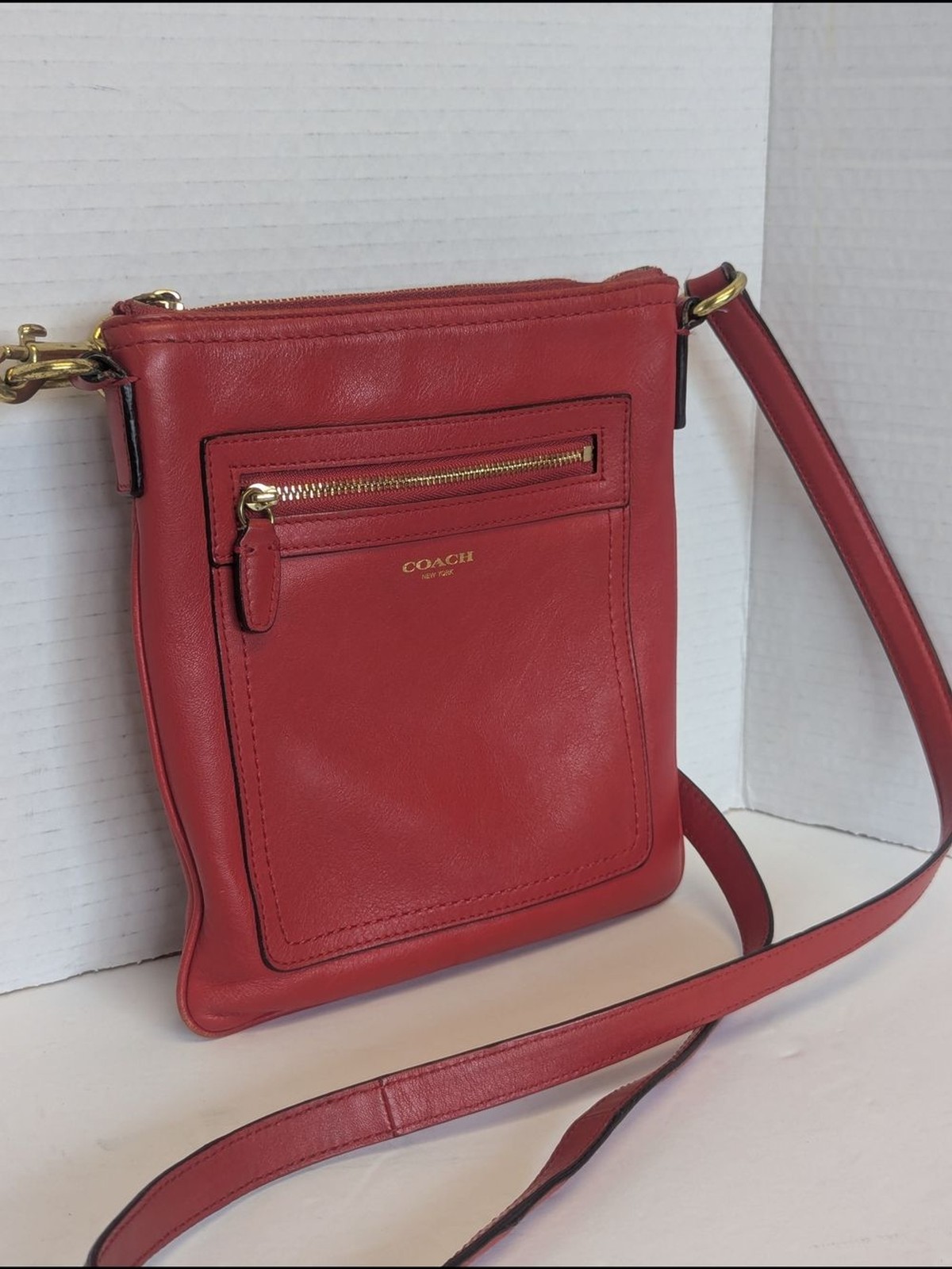 Small Coach Red Leather Crossbody Bag For Her 8.5×7.75″
