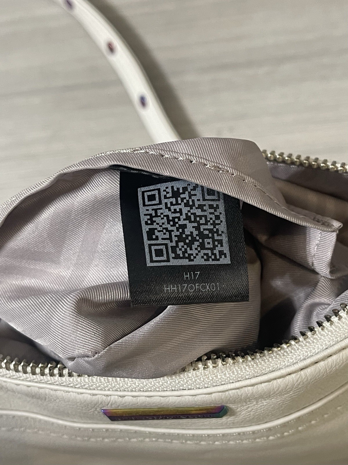 Rebecca Minkoff Mini Mac Crossbody Bag White Leather Iridescent Chain Strap Hook