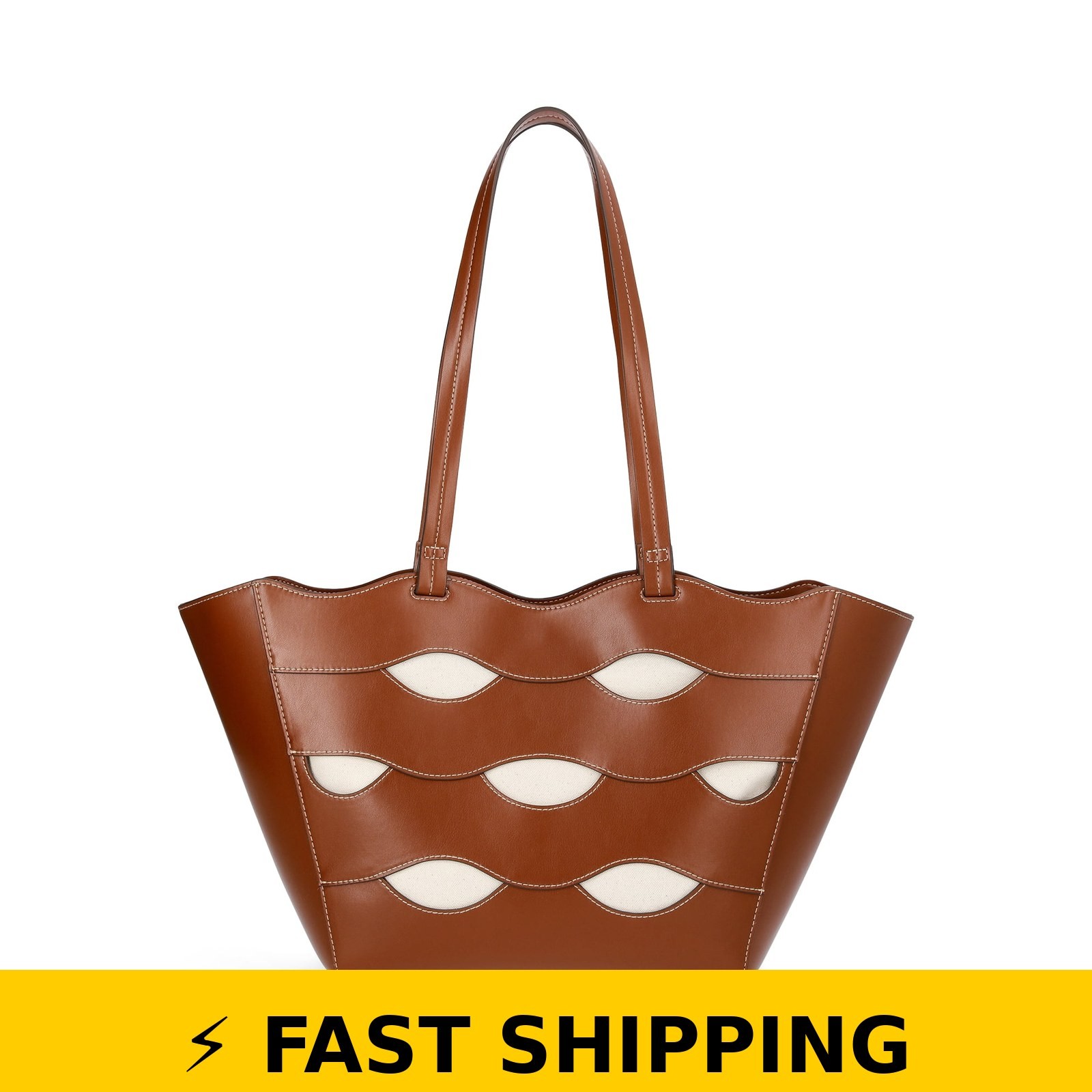 Free Assembly Allegra Faux Leather Tote Handbag – Cognac/Cream