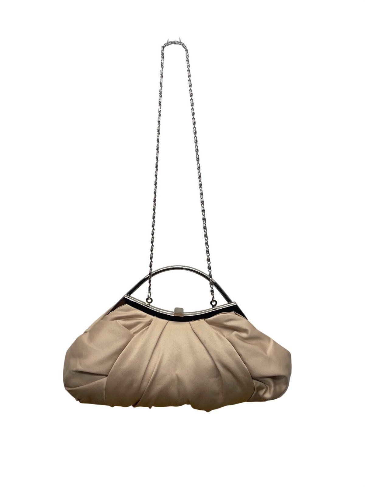 Lulu Townsend Women’s Beige Satin With Chain Strap Pleated Clutch Evening Bag
