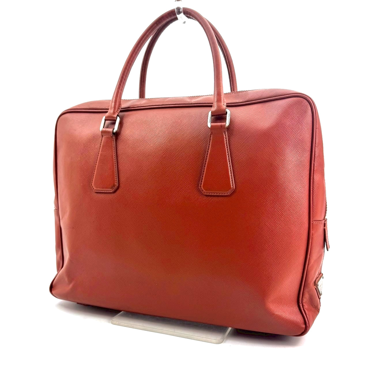 Prada Saffiano Briefcase Business Bag Leather Terracotta Orange Brown Authentic