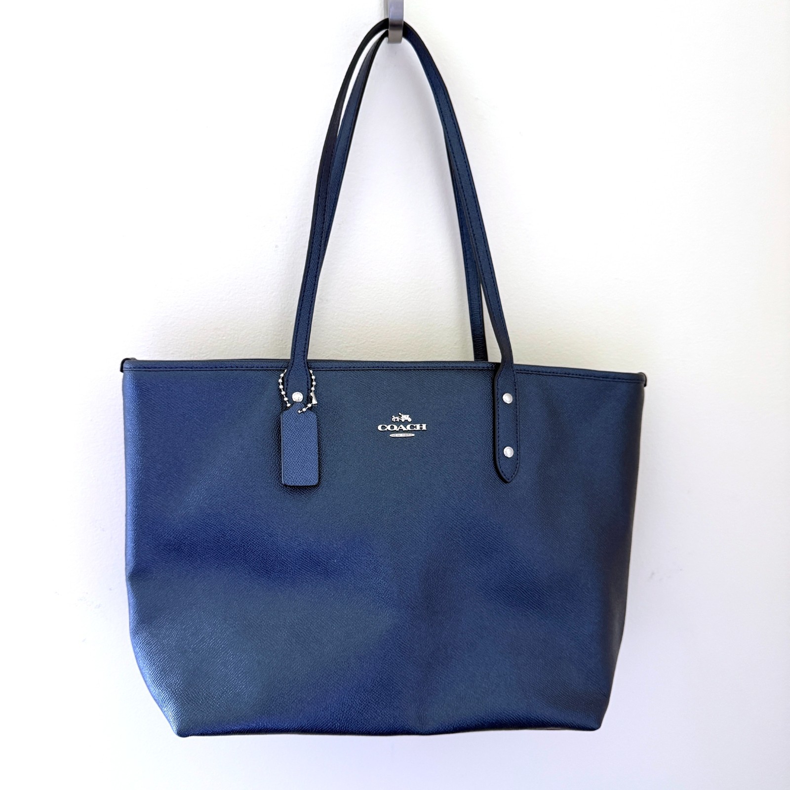 Coach City Zip Top Leather Tote Shoulder Bag Metallic Blue Style 27515