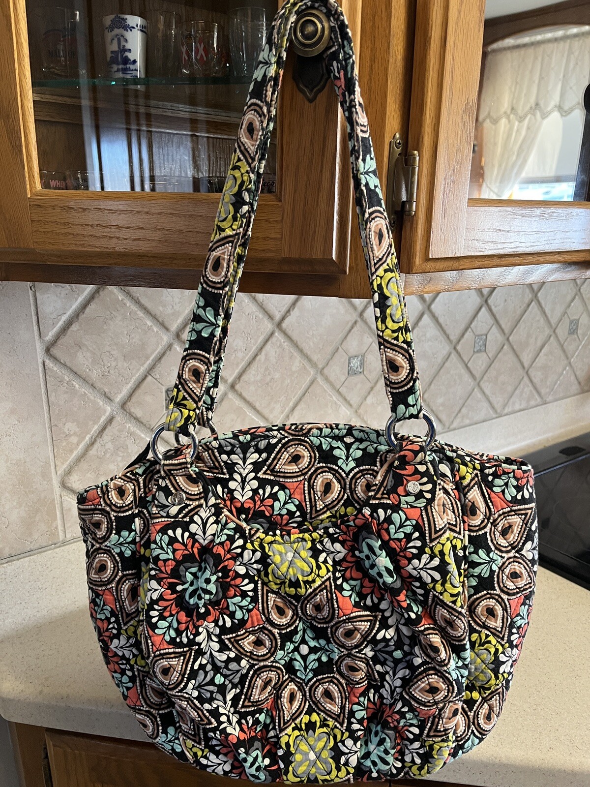 VERA BRADLEY SIERRA Brown Coral Turquoise Shoulder Handbag Purse