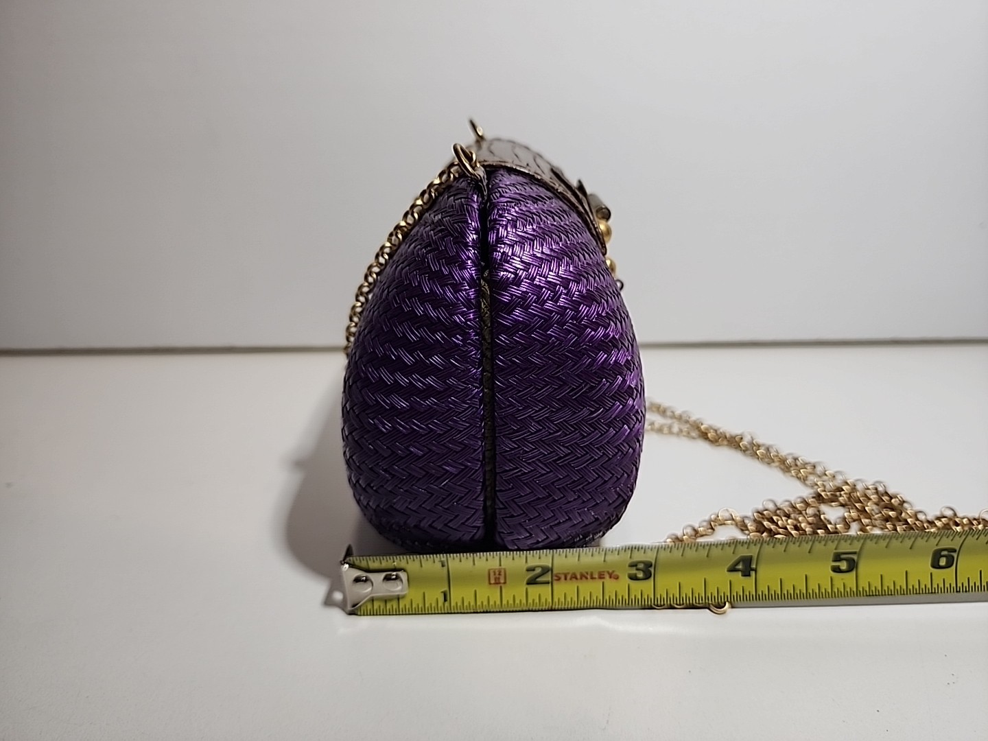 Kotur Snakeskin Purple Clutch Evening Bag With Brass Lock Clasp gold Tone Chain