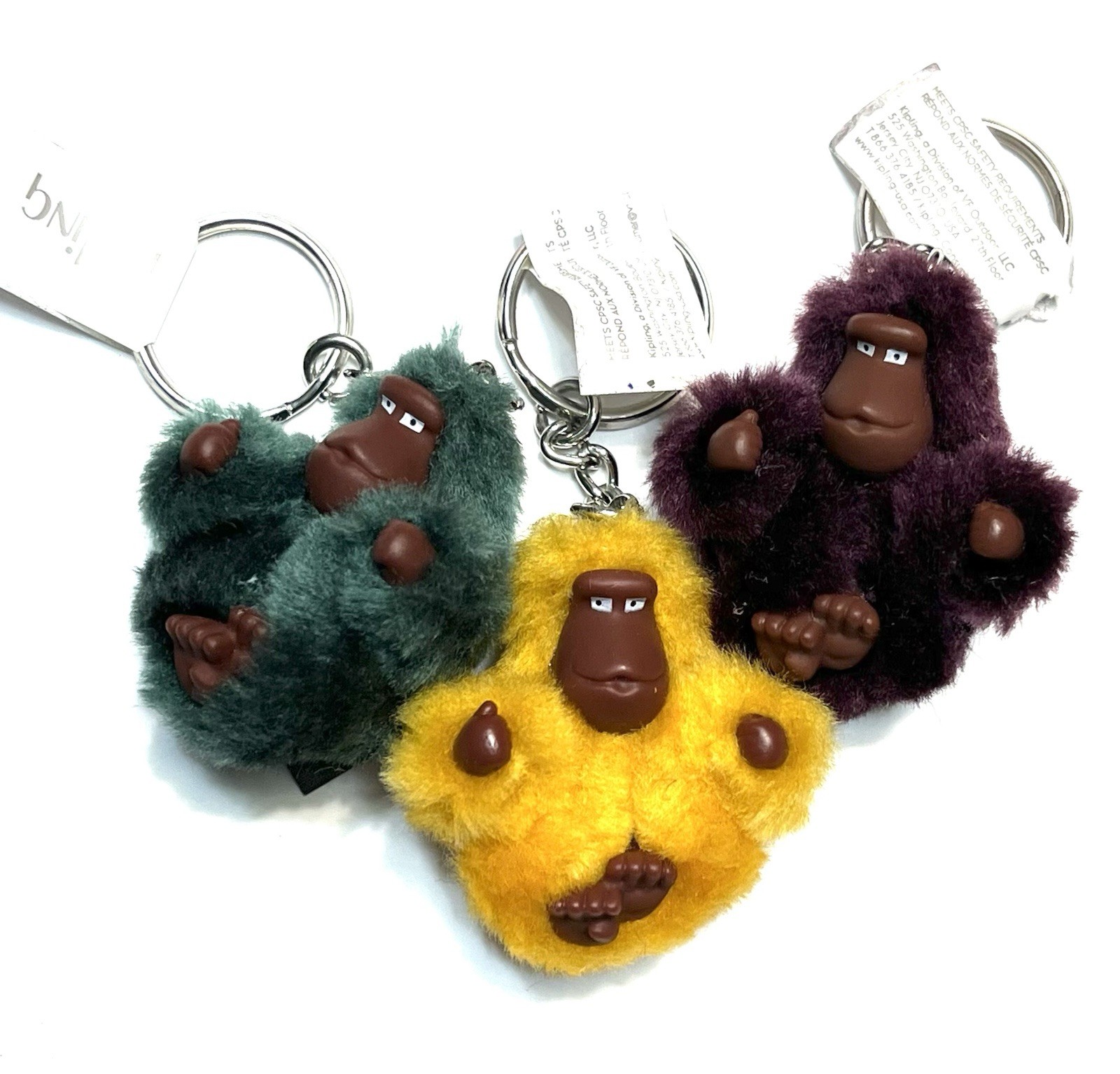 NWOT 3 Three KIPLING Baby Monkeys Key Chain Ring Bag Charm Fob (230)