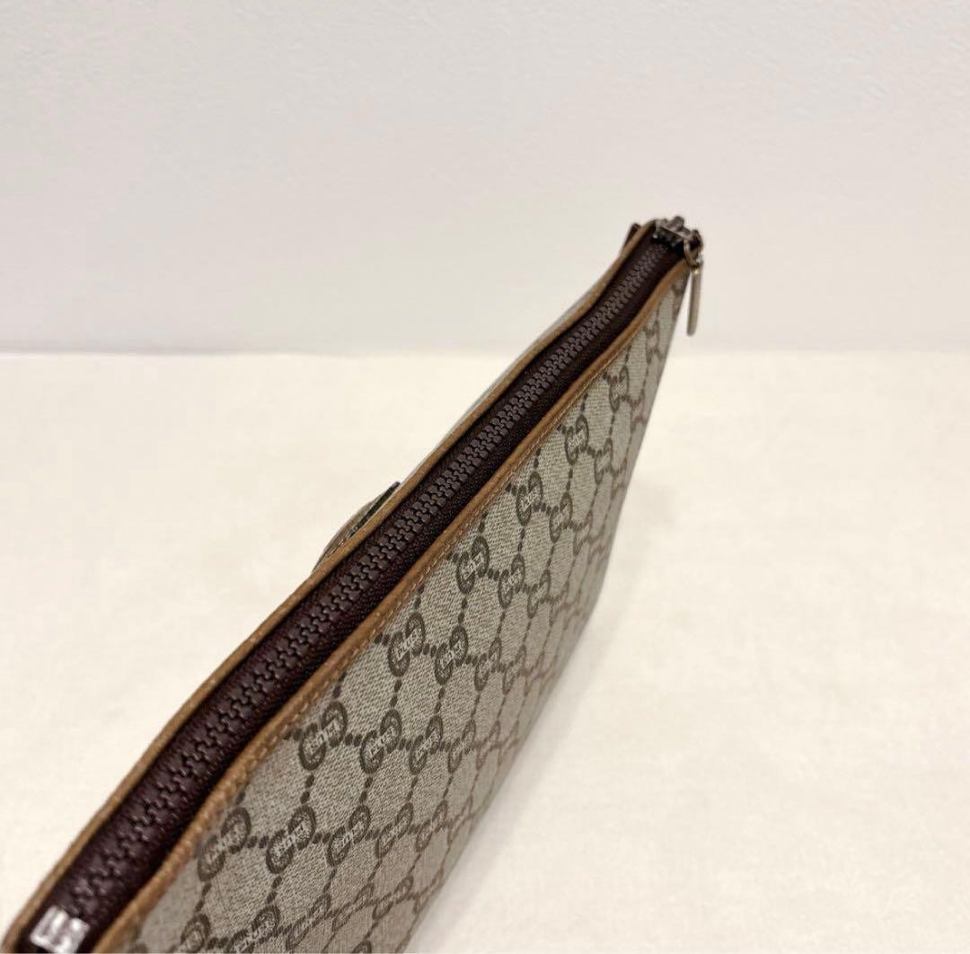 GUCCI GG Supreme Plus Clutch Bag Pouch Beige PVC Italy Vintage