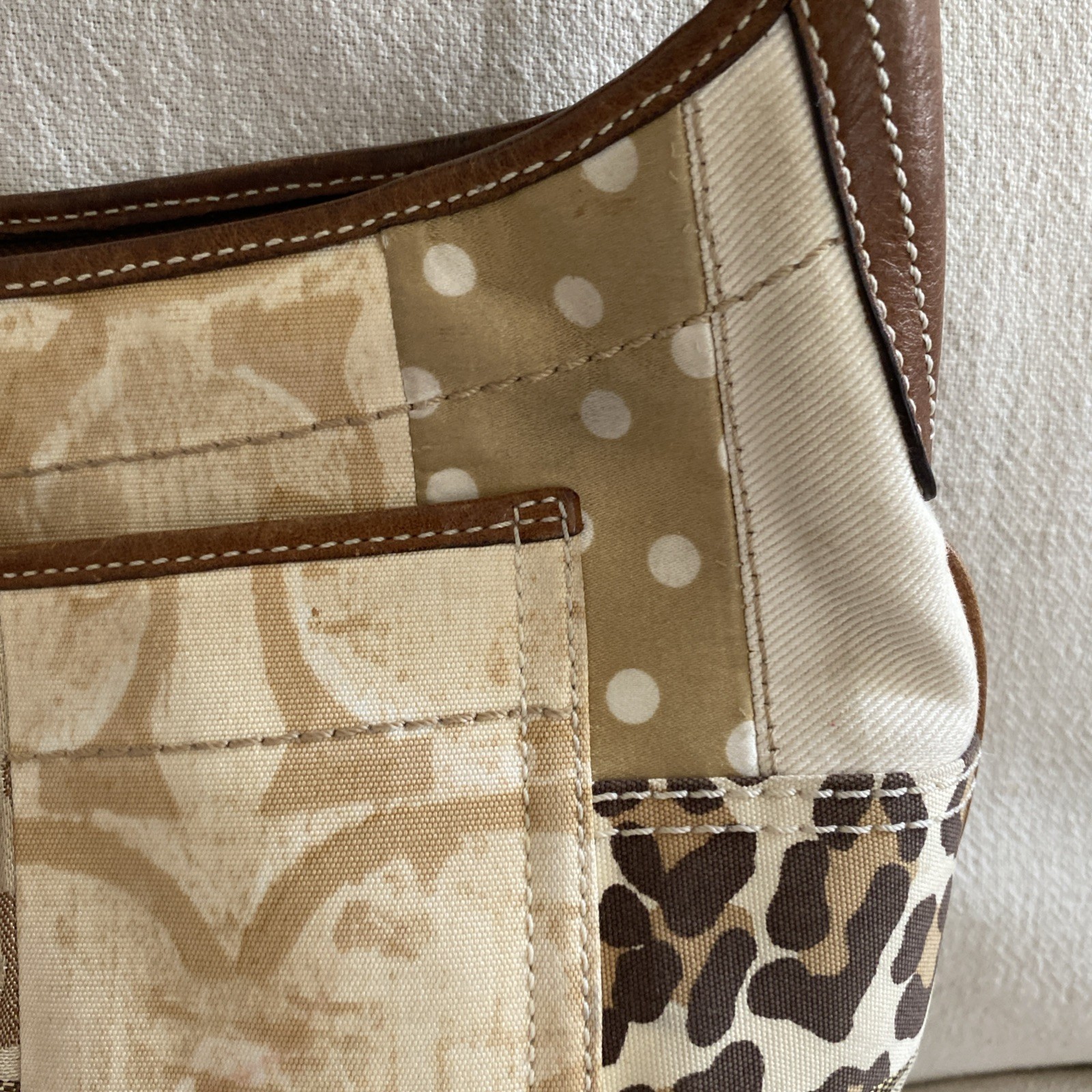 Coach Ergo Khaki Gold Browns Patchwork Medium Hobo Tiger Leopard & Classic “C”