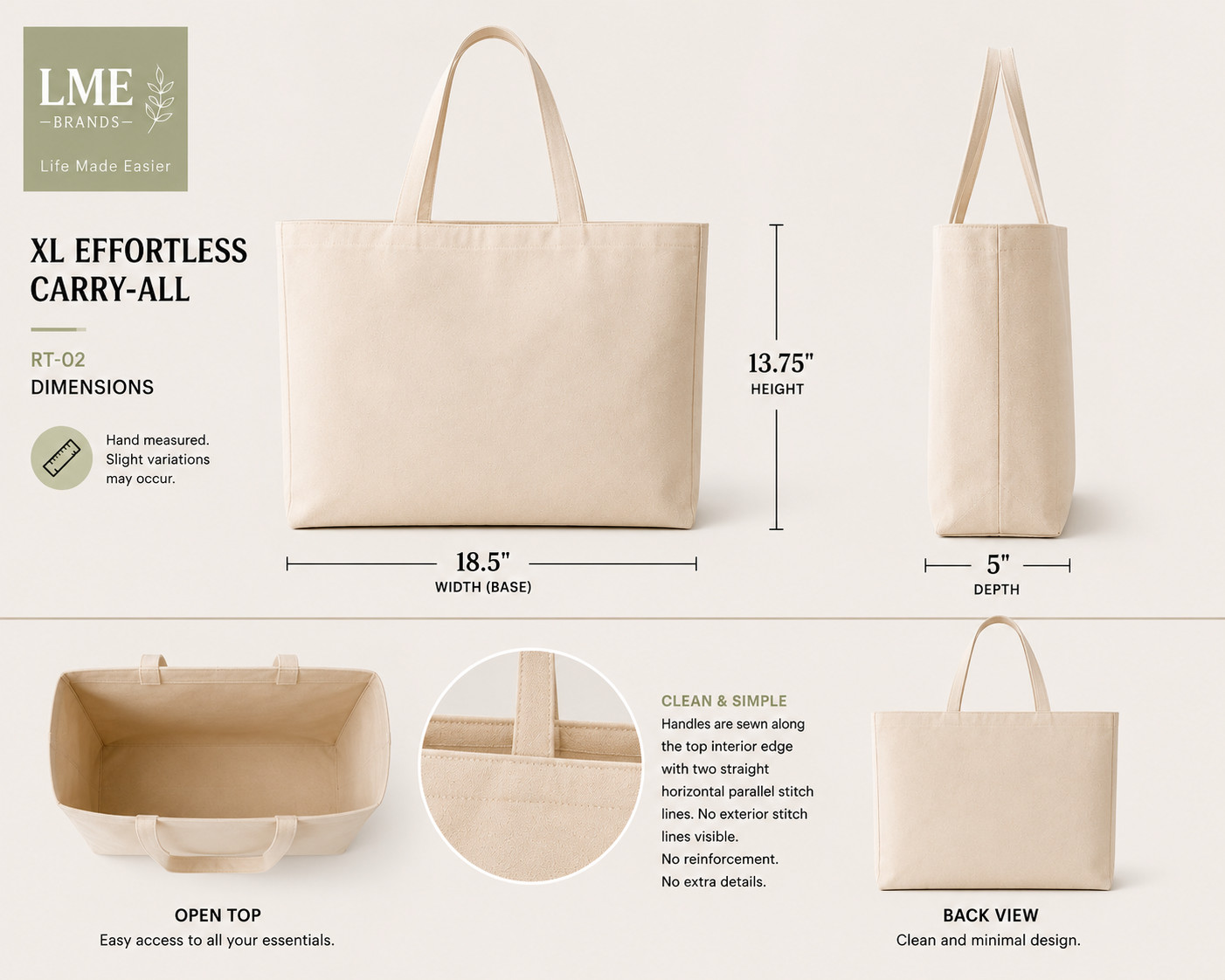 XL Effortless Carry-All Oversized Everyday Canvas Teacher Tote Beach Gym Mom Bag