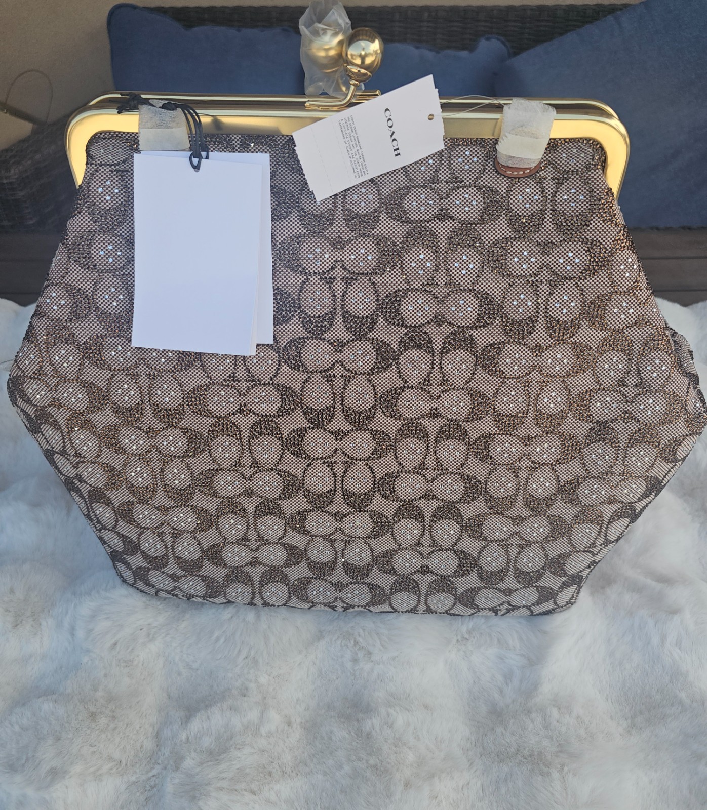 BRAND NWT Coach Crystal Kisslock 27 i Burnished Amber Signature Jacquard CCE08